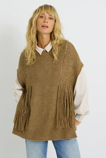 Pull sans manches à franges femme