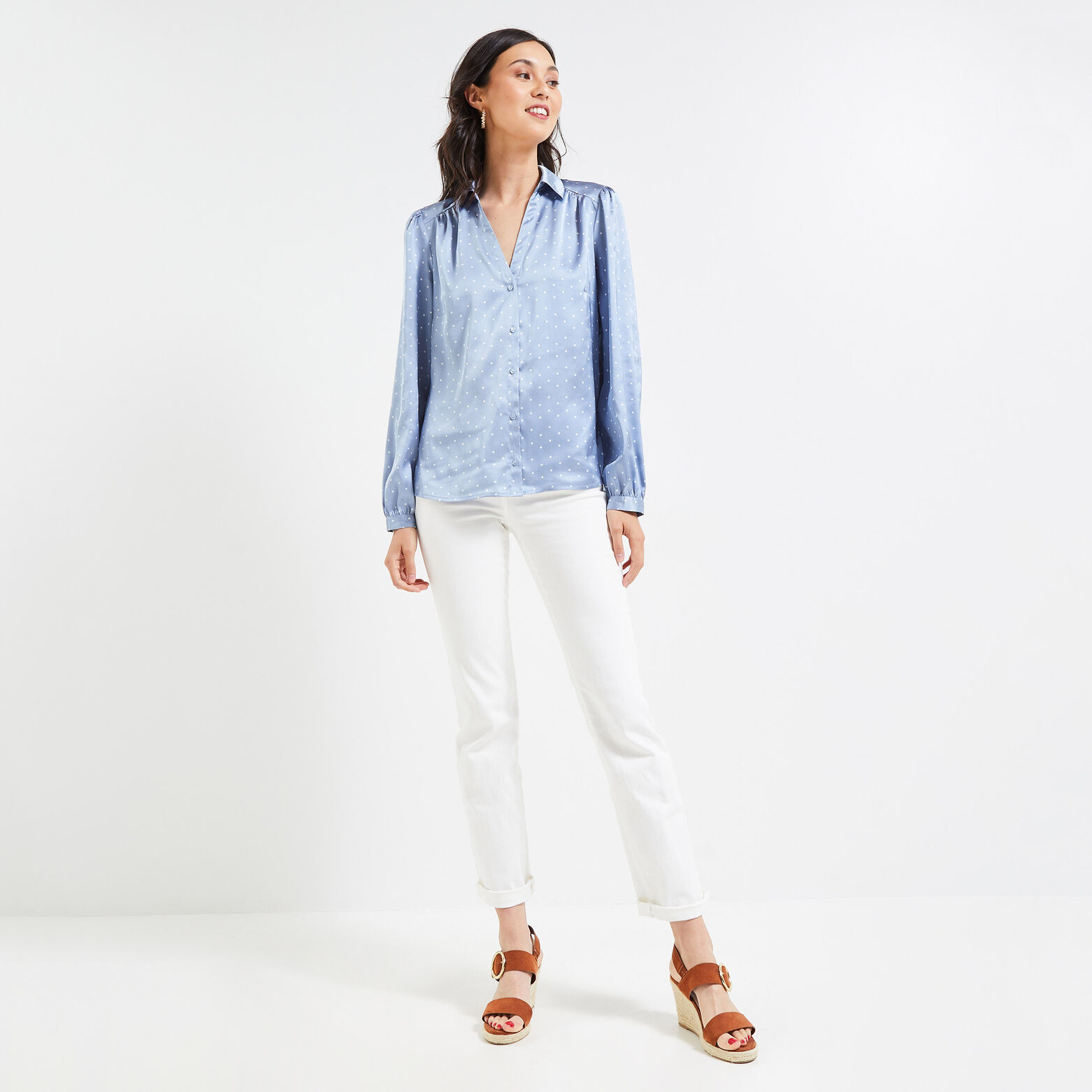 Chemise satinée à manches longues