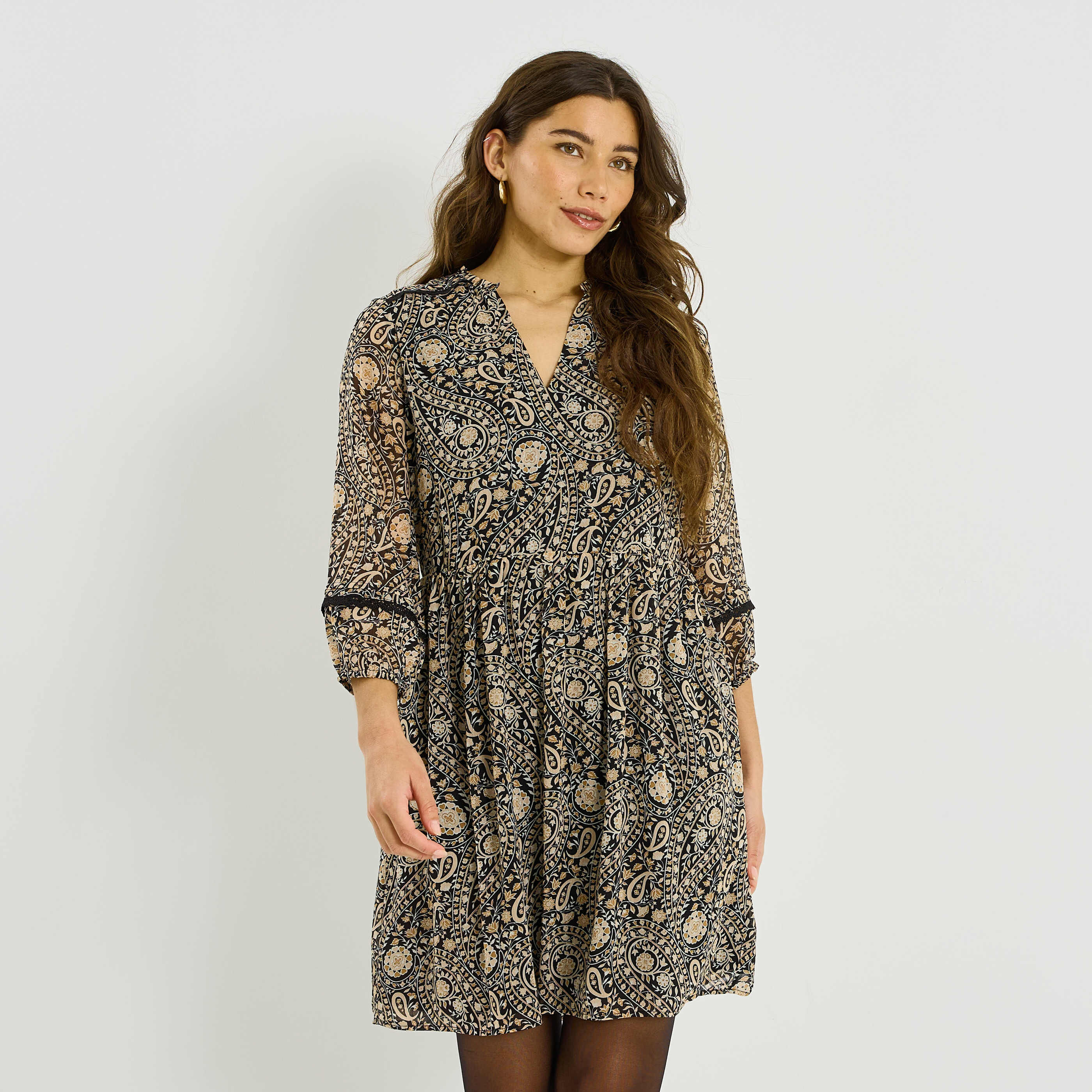 Robe fluide voile imprim&eacute;