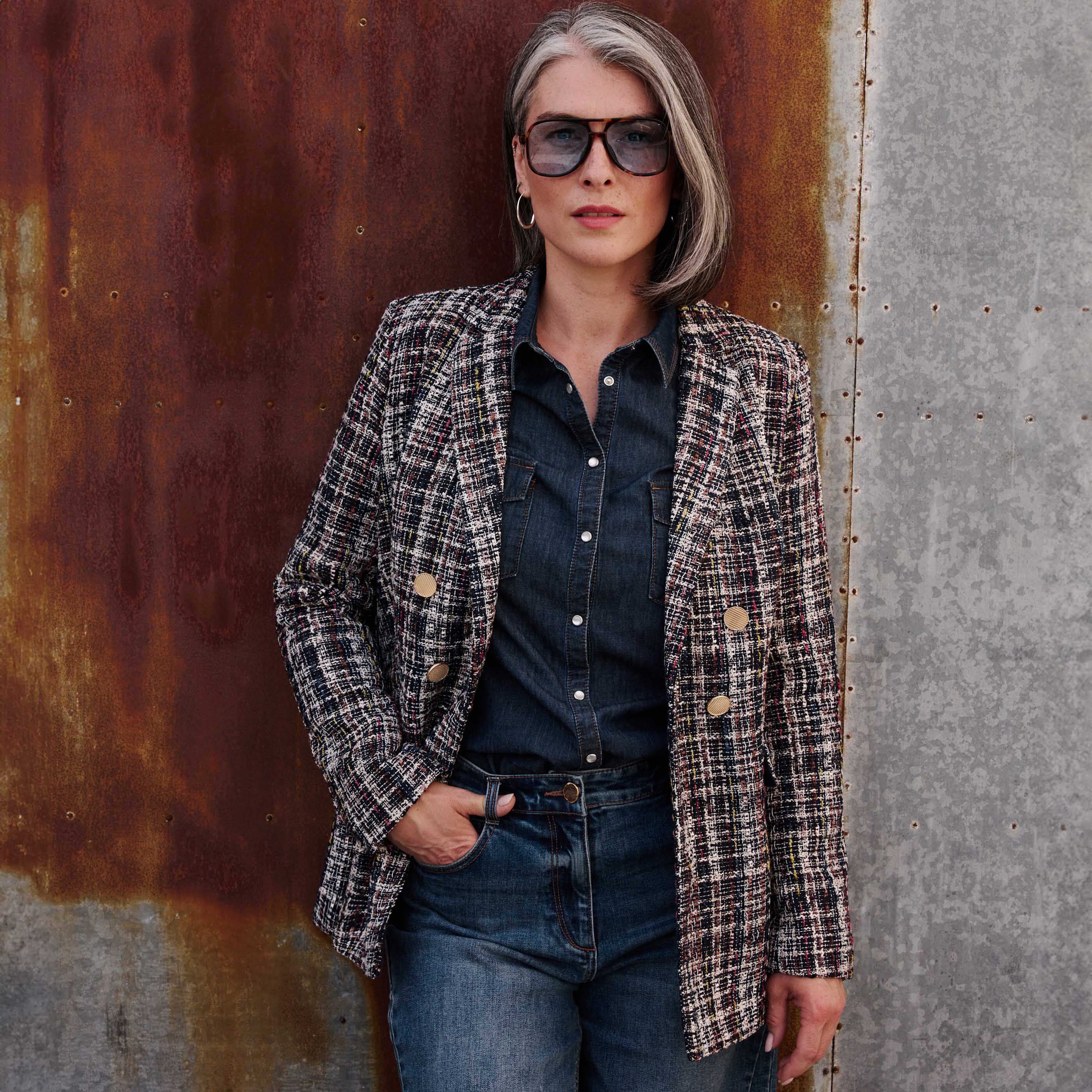Veste blazer en tweed col tailleur femme