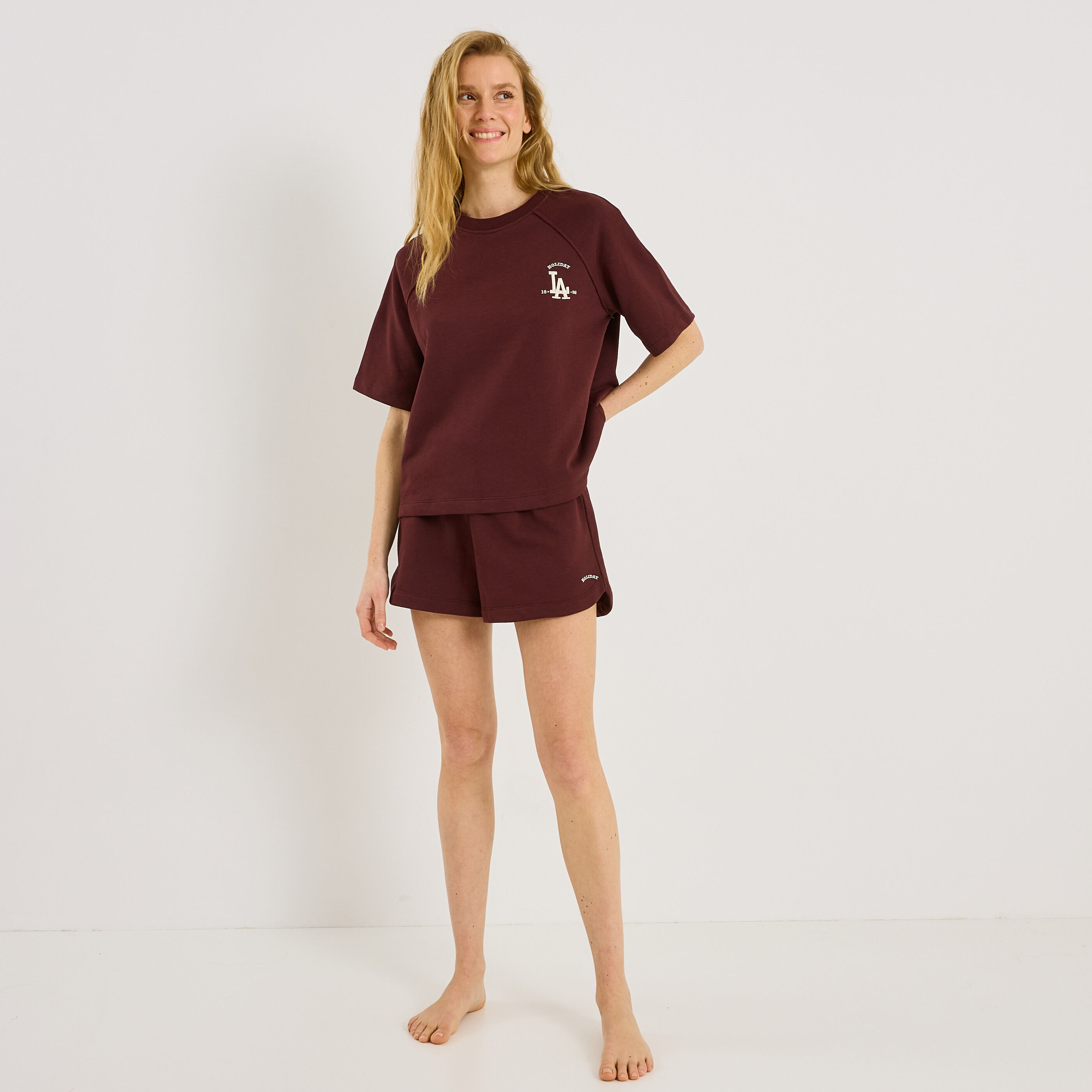 Sweat de pyjama &agrave; manches courtes femme