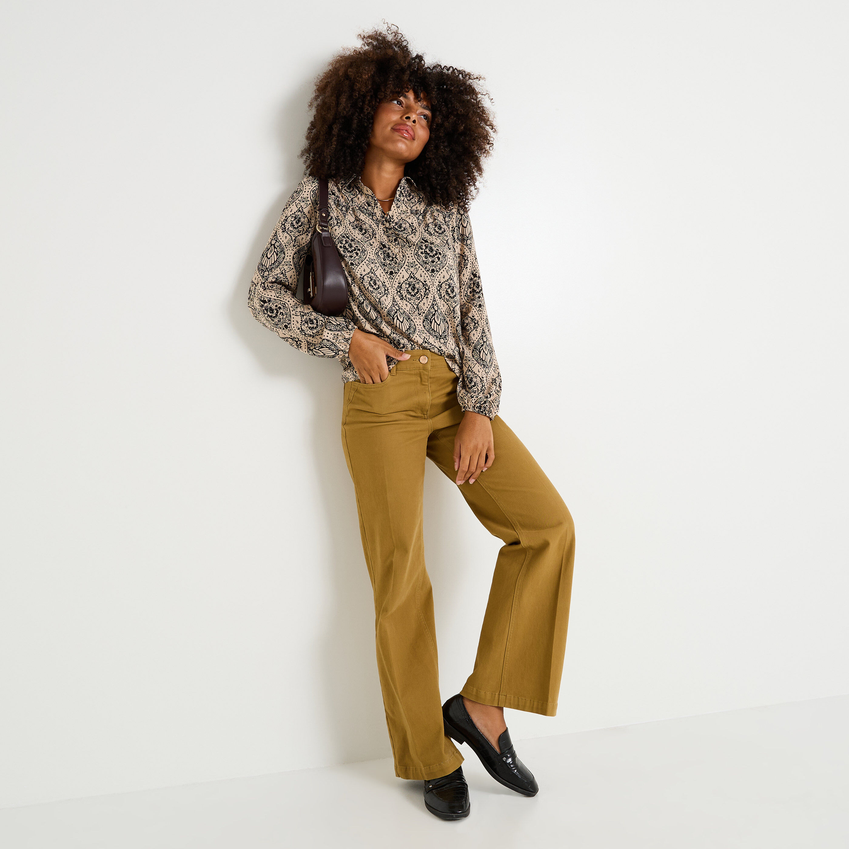 Blouse imprim&eacute;e &agrave; col chemise femme