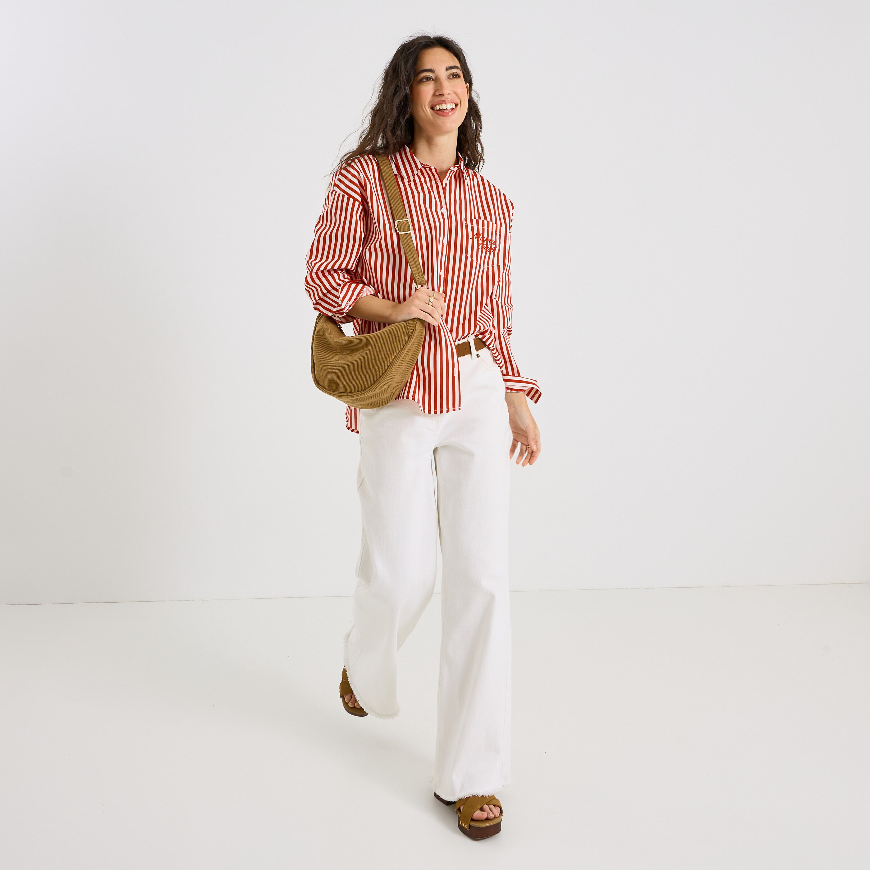 Chemise &agrave; rayures avec broderie femme