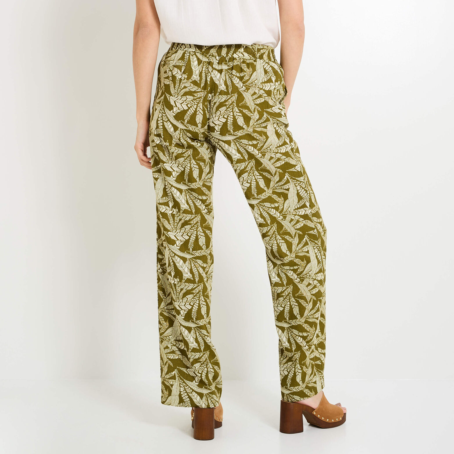 Pantalon imprimé mélange lin femme