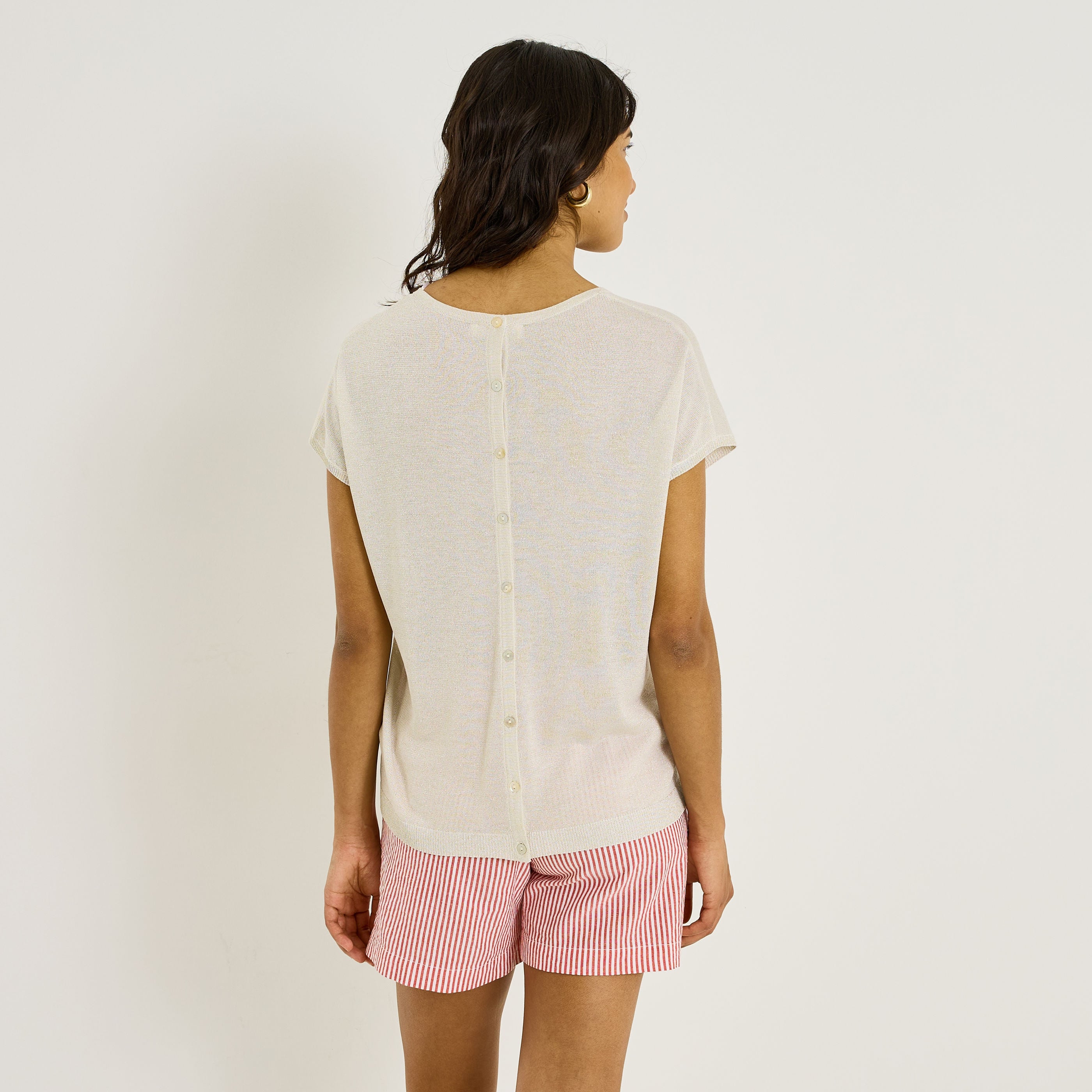 Pull brillant manches courtes femme