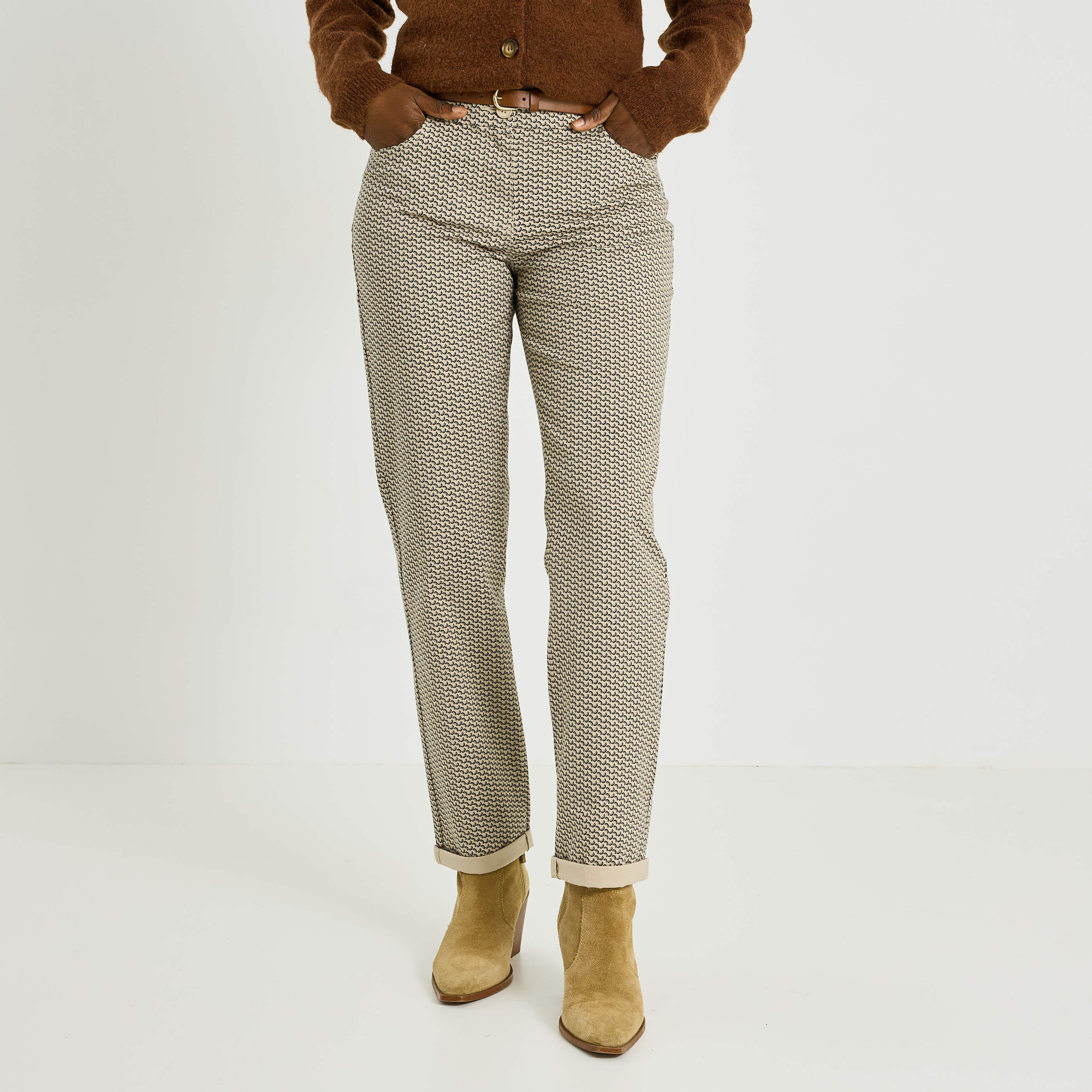 Pantalon chino imprim&eacute; femme