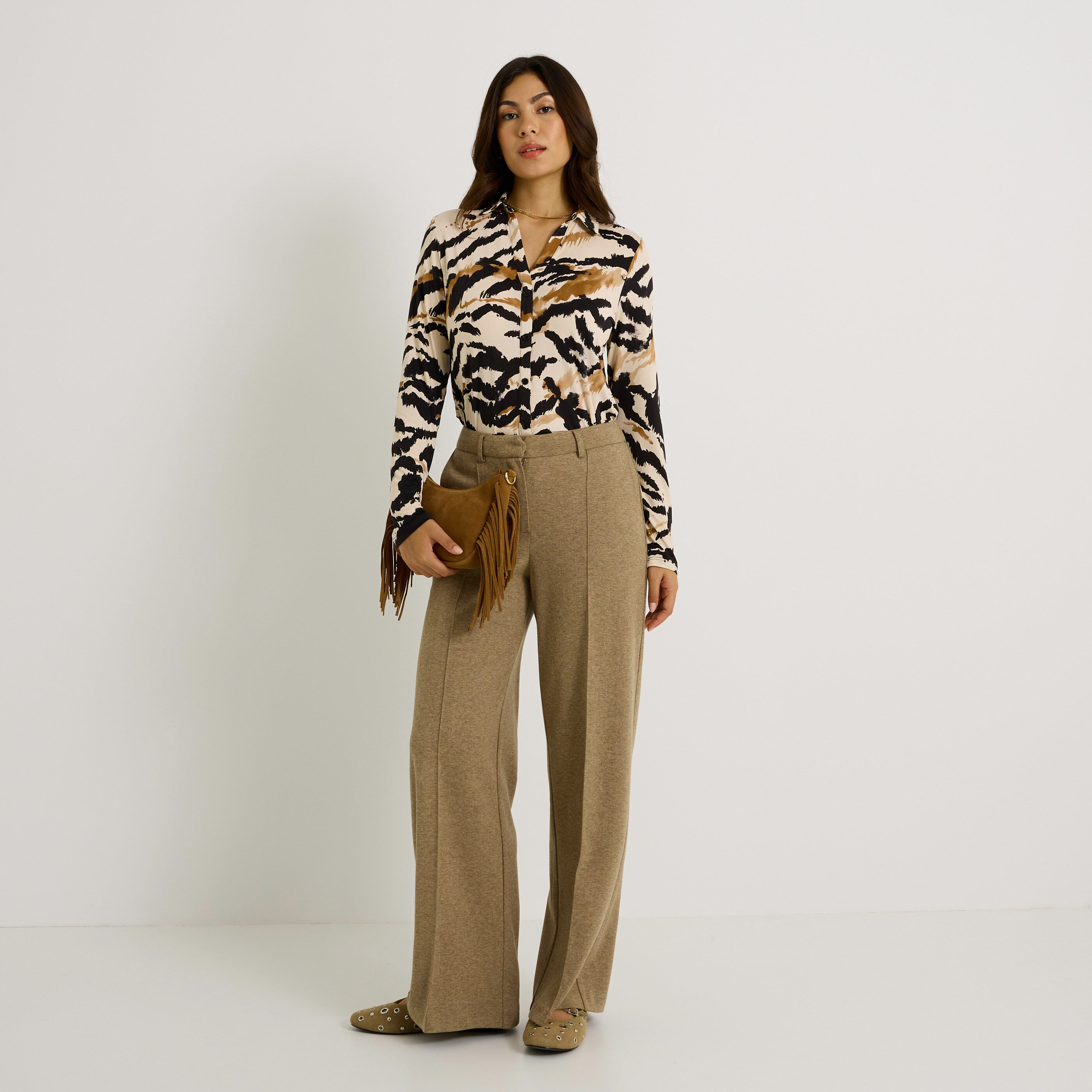 Chemise en maille imprim&eacute;e femme