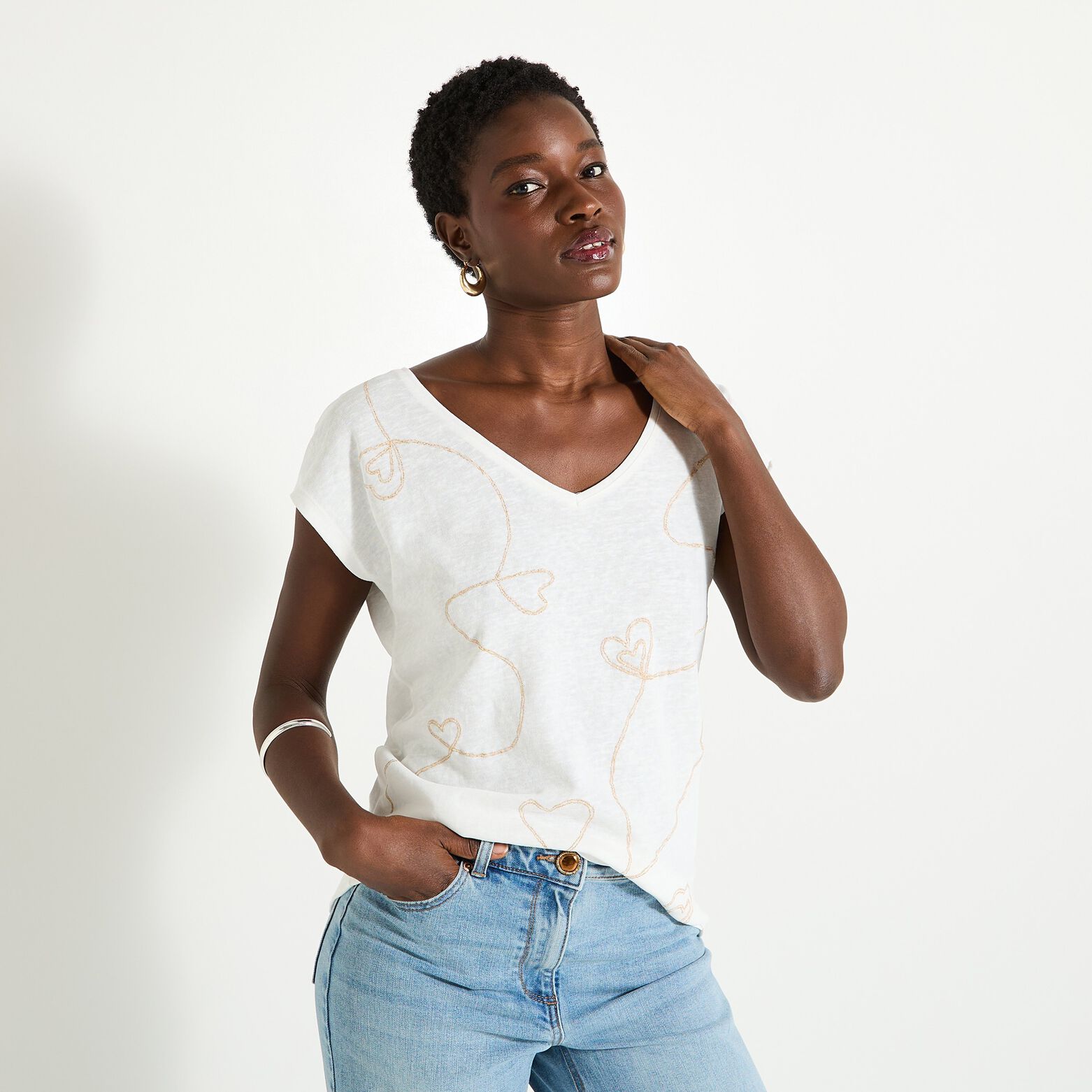 T-shirt col V femme