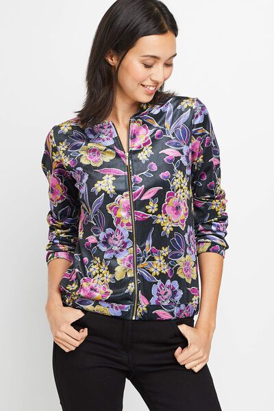 Blouson velours imprimé fleuri femme