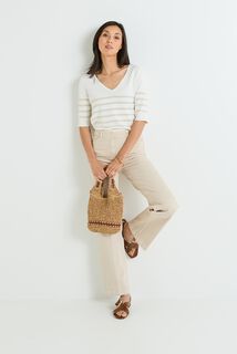 Pull à rayures col V femme