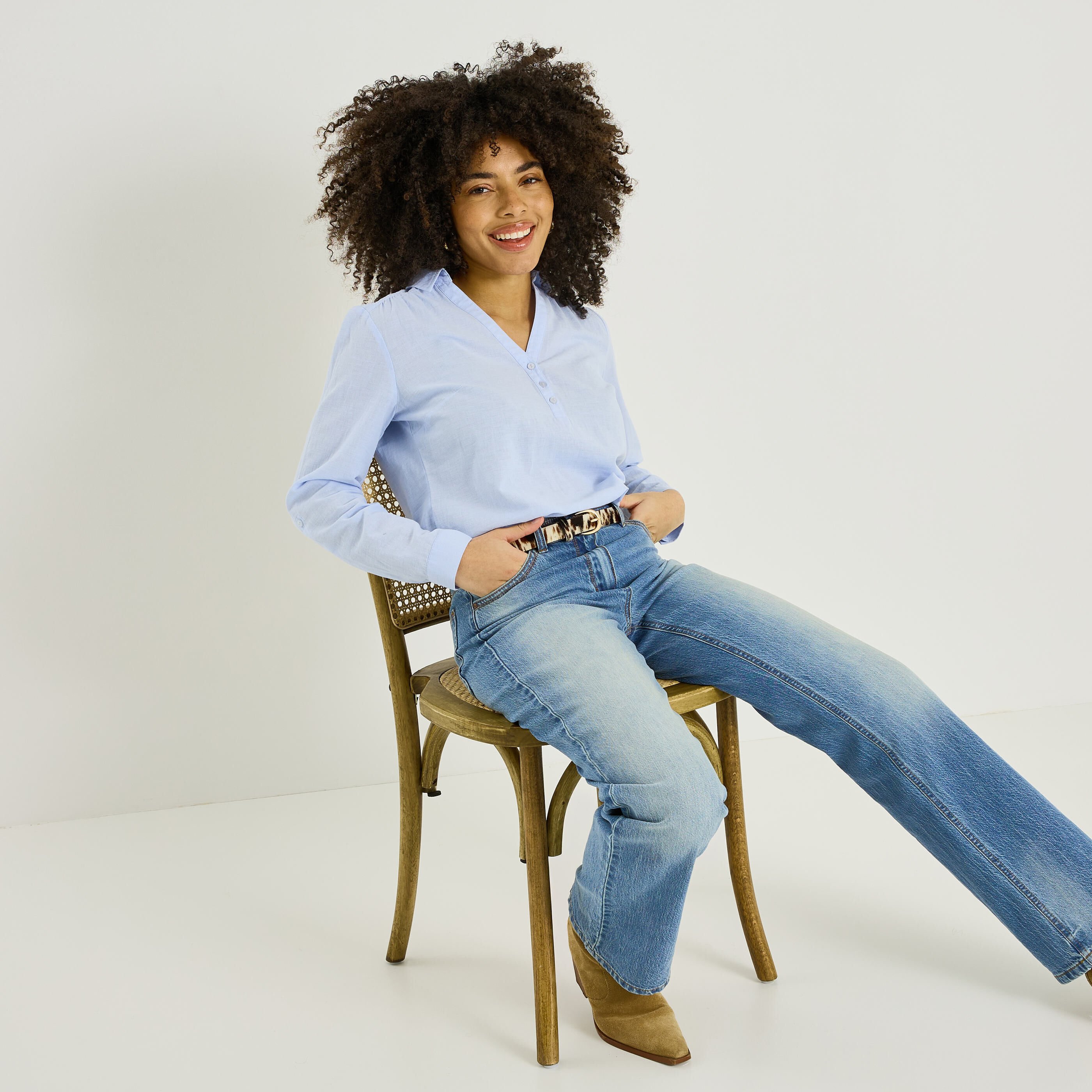 Vareuse unie en lin m&eacute;lang&eacute; femme