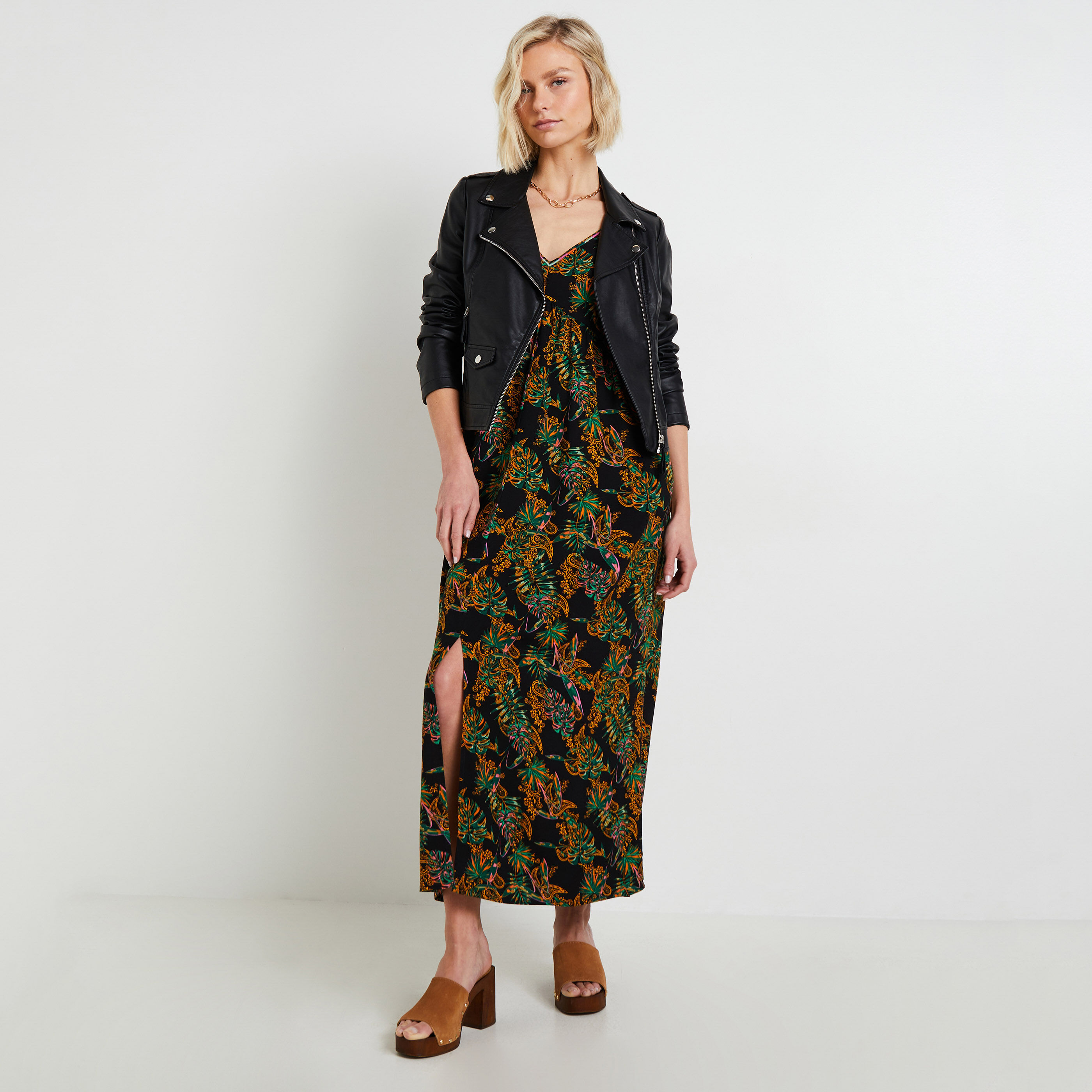 Robe longue imprimee femme NOIR Graindemalice