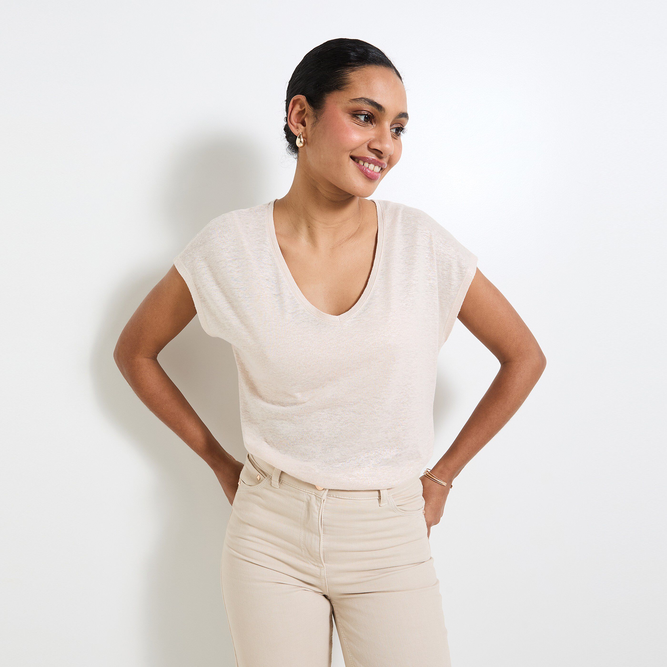 T-shirt en lin m&eacute;lang&eacute; femme