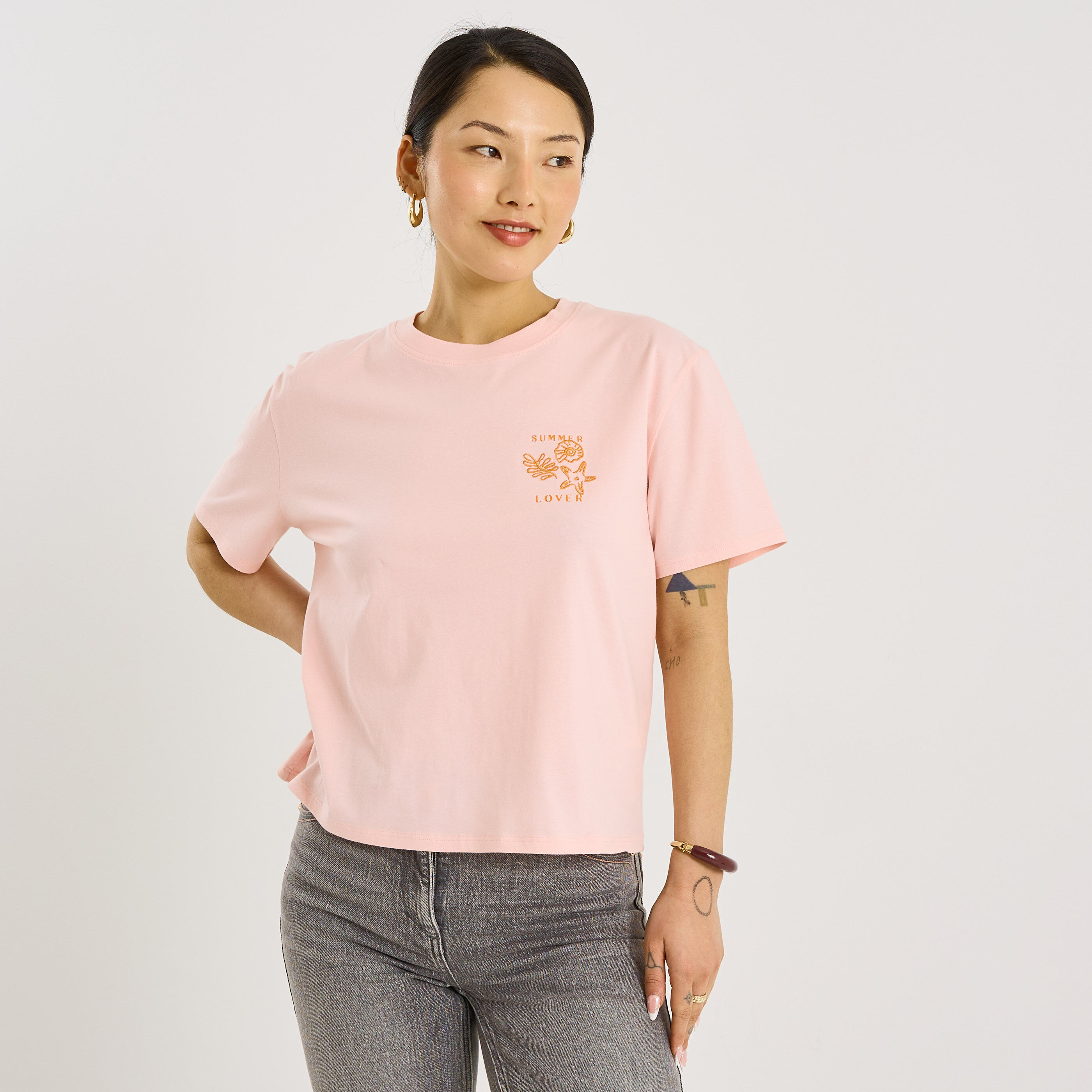 T-shirt col rond print femme