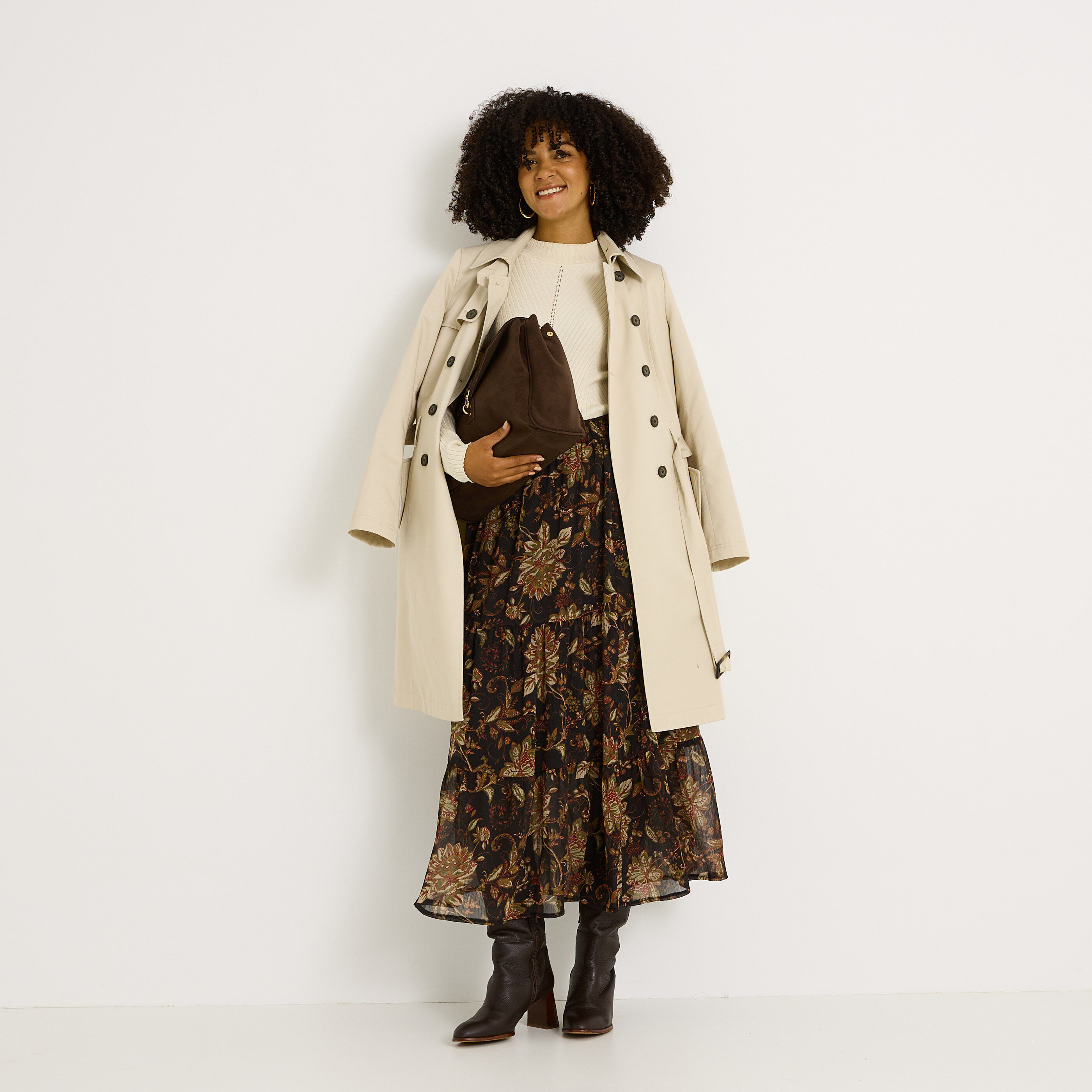 Jupe longue imprim&eacute;e en voile 