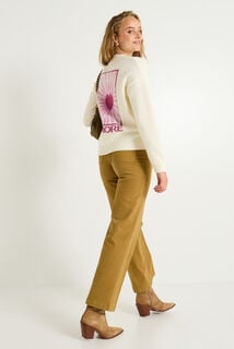 Pull col rond imprimé graphique femme