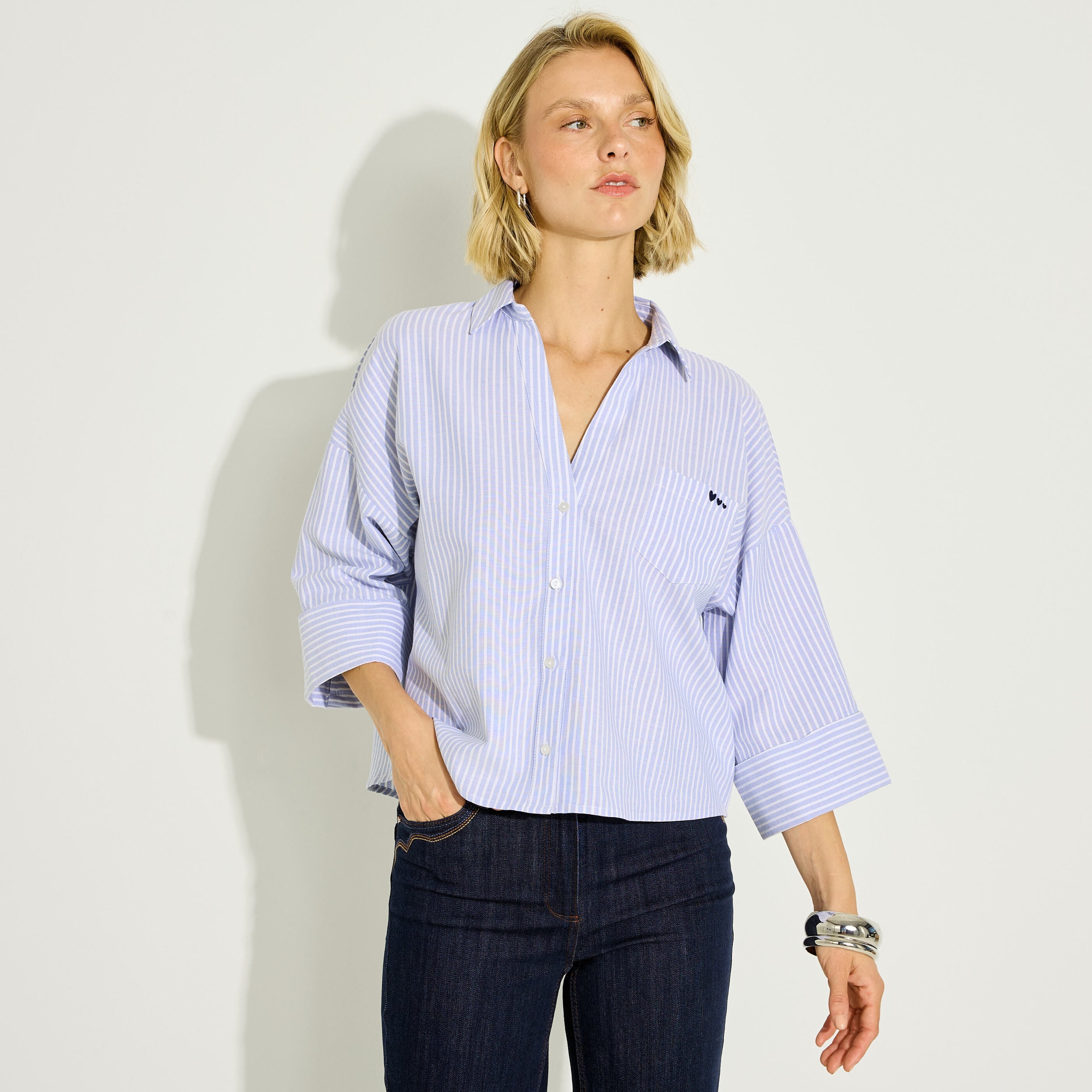 Chemise ray&eacute;e manches 3/4 femme
