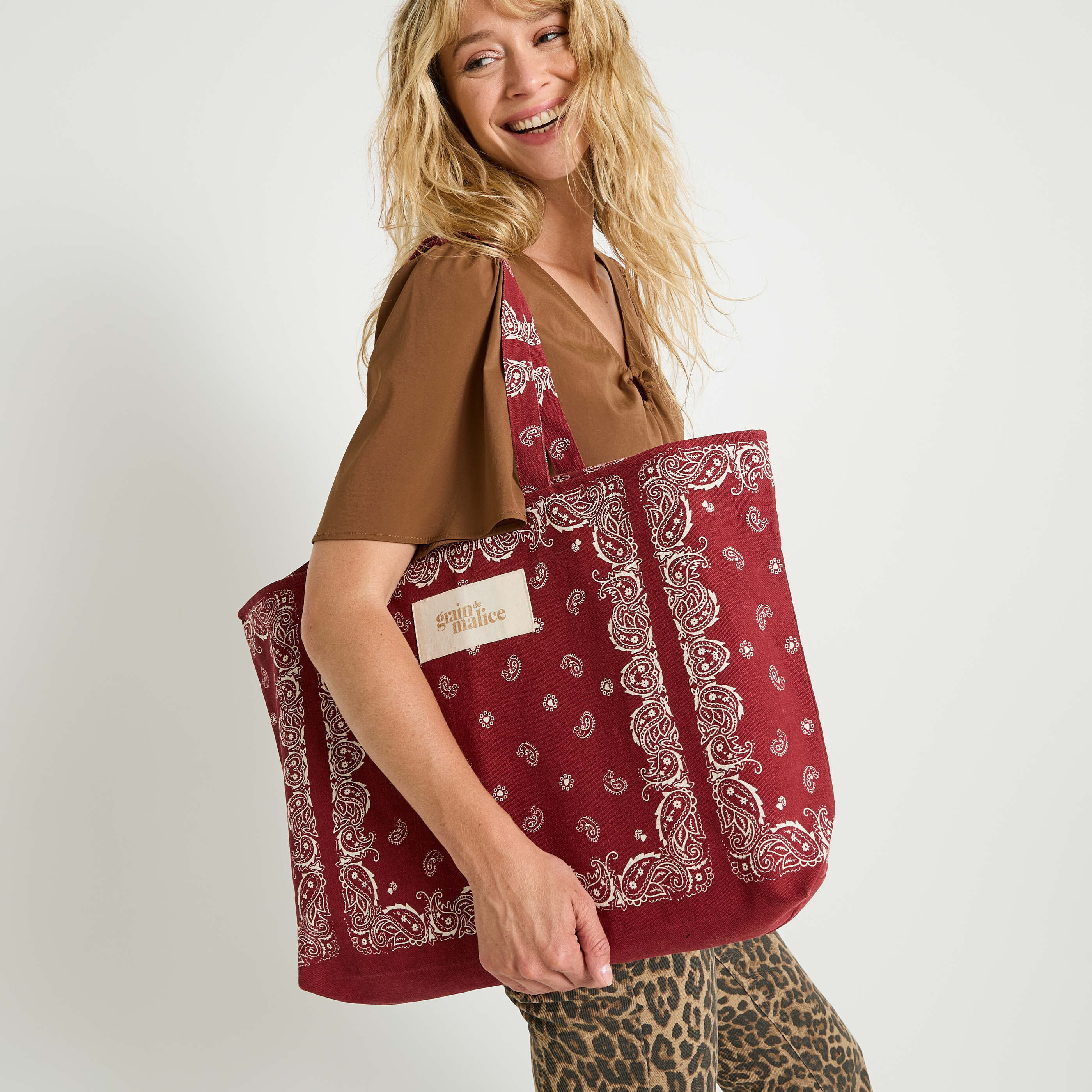 Tote bag zipp&eacute; imprim&eacute; femme