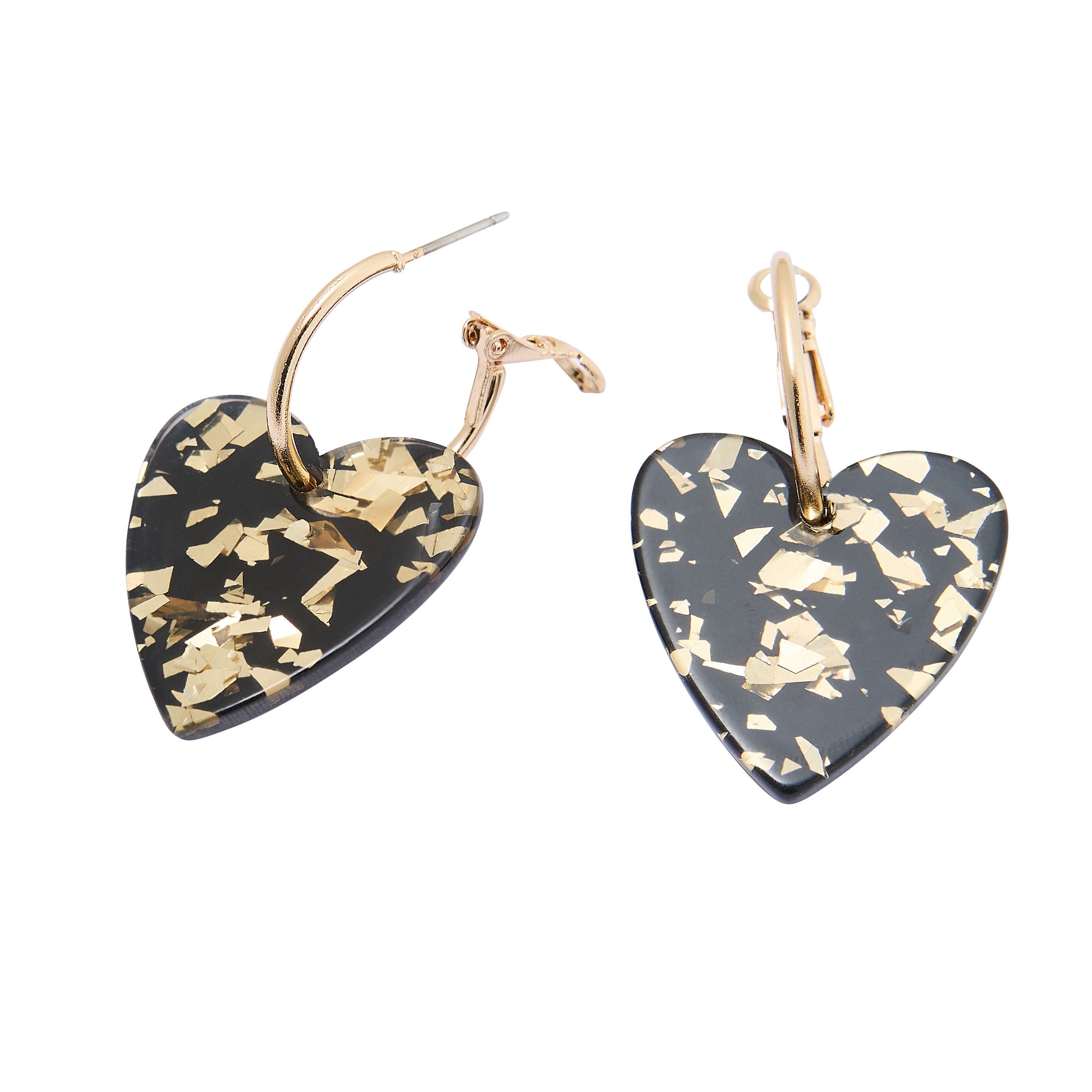 Cr&eacute;oles pendentif c&oelig;ur noir et dor&eacute;