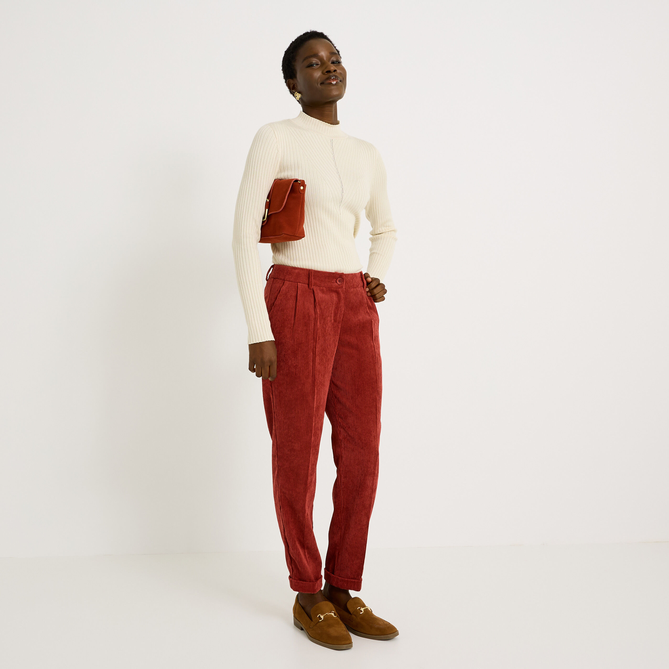 Pantalon velours &agrave; revers femme