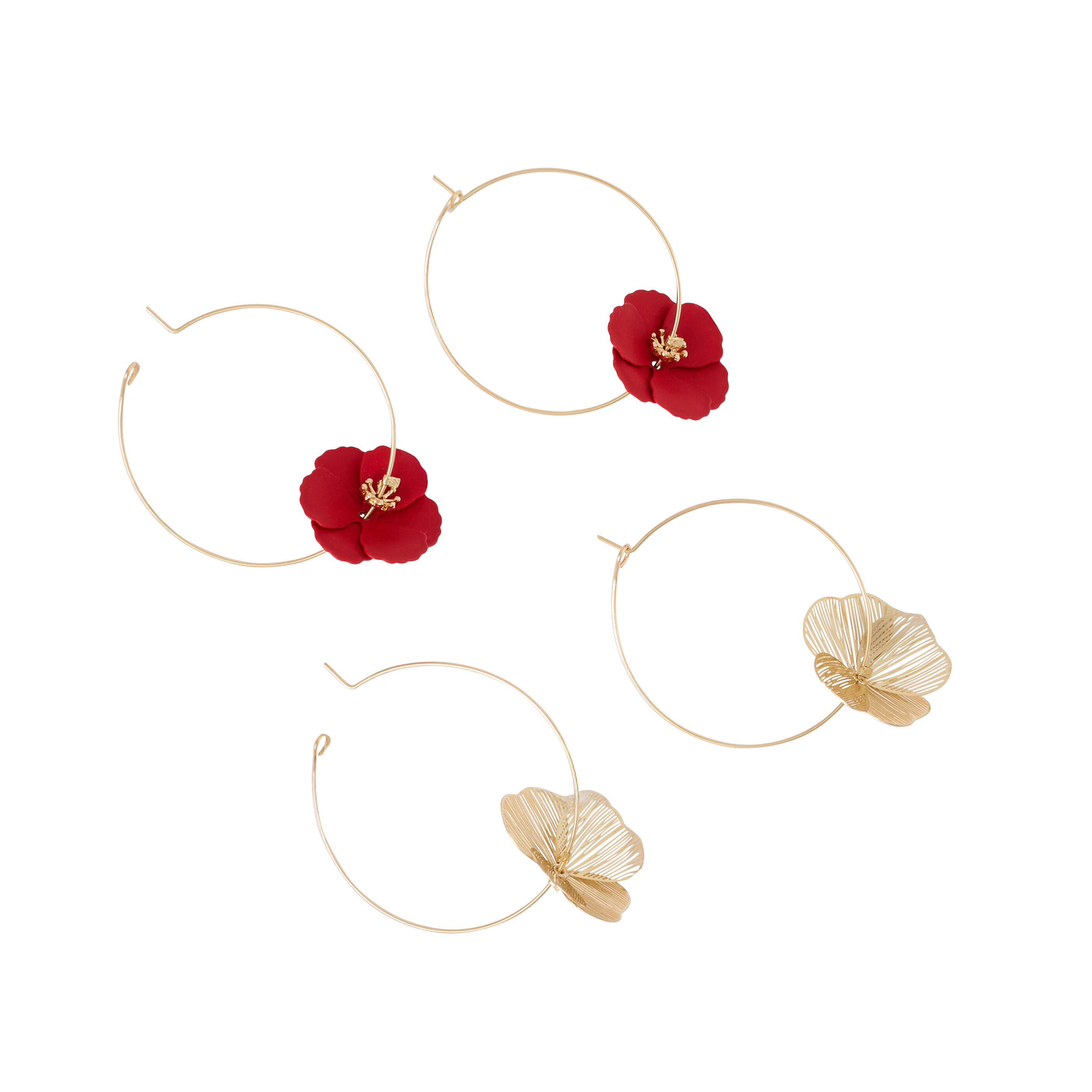 Set de 2 paires de cr&eacute;oles fleurs femme