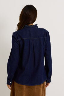 Blouse en denim à col volanté femme