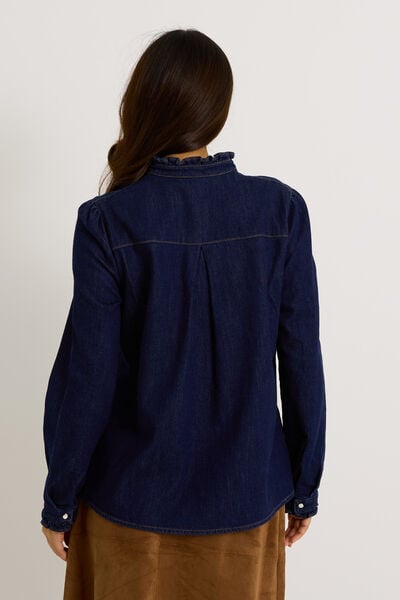 Blouse en denim à col volanté femme