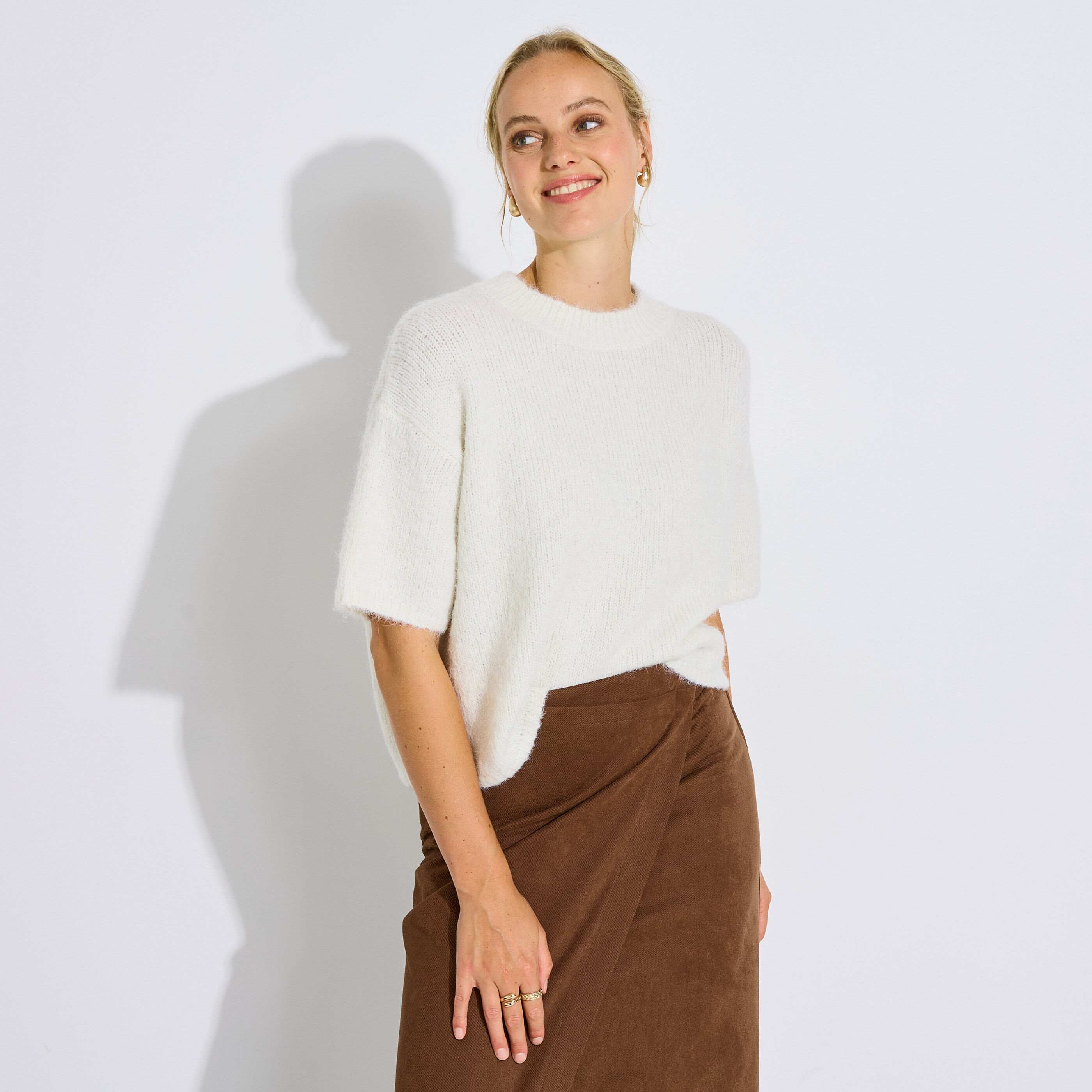 Pull oversize &agrave; manches courtes femme