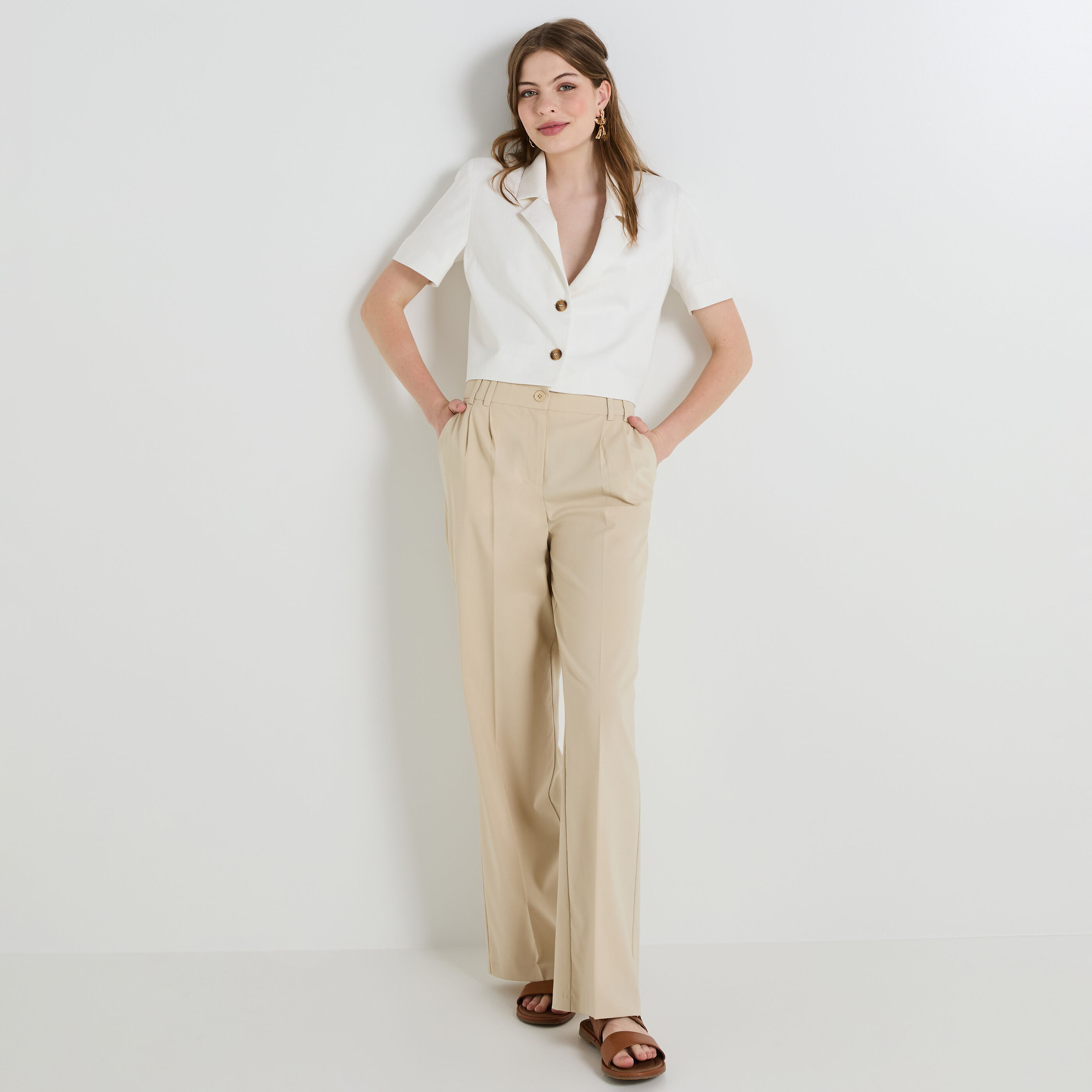 Pantalon &agrave; pince large femme