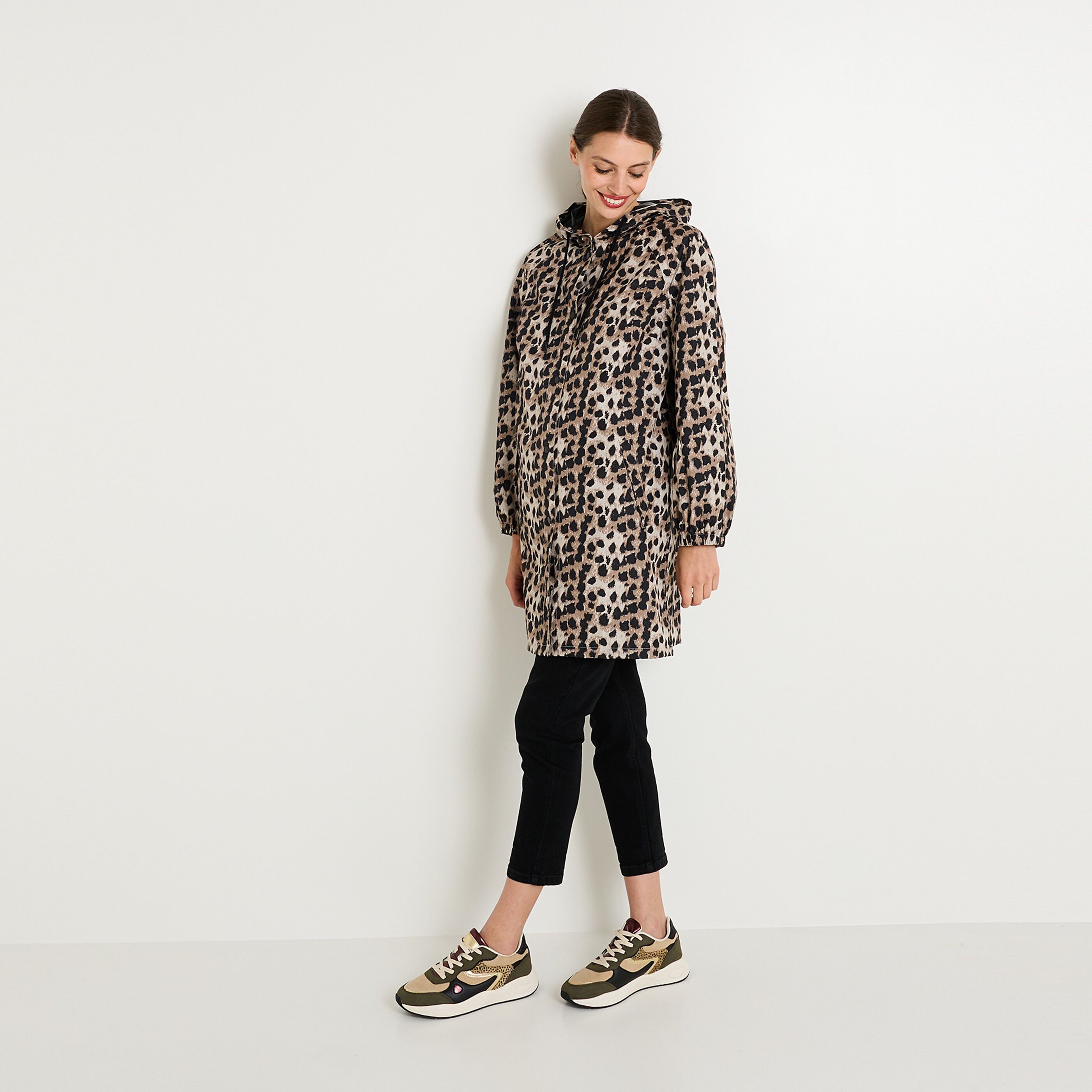 Cir&eacute; &agrave; capuche motif l&eacute;opard femme