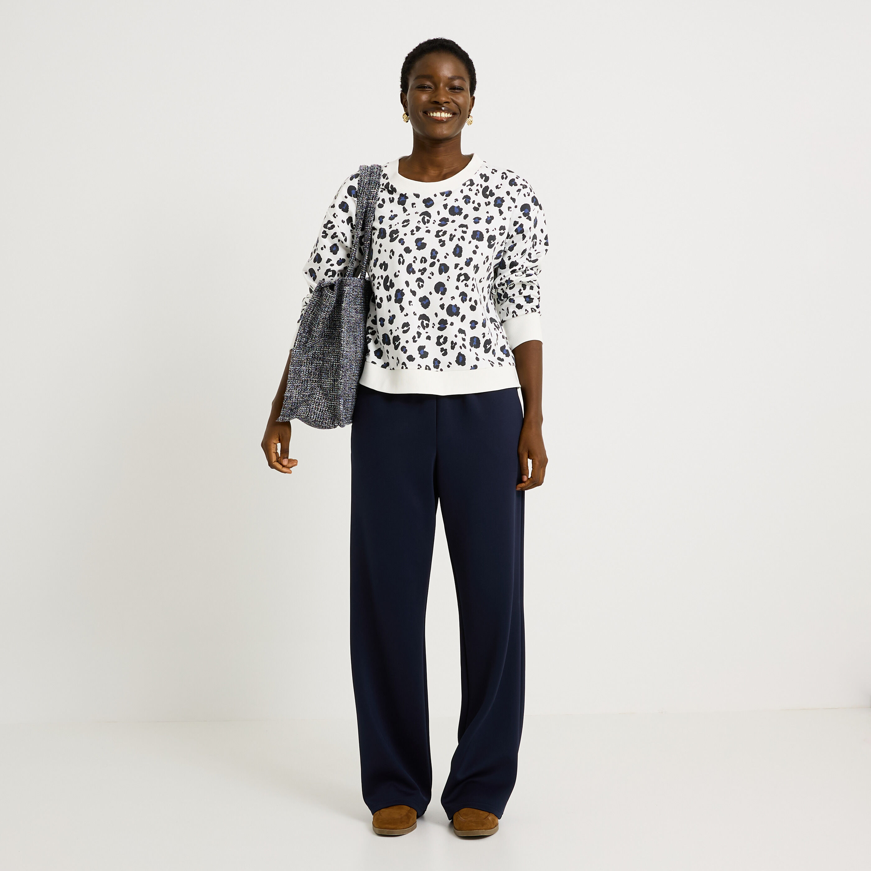 Pantalon large en maille femme