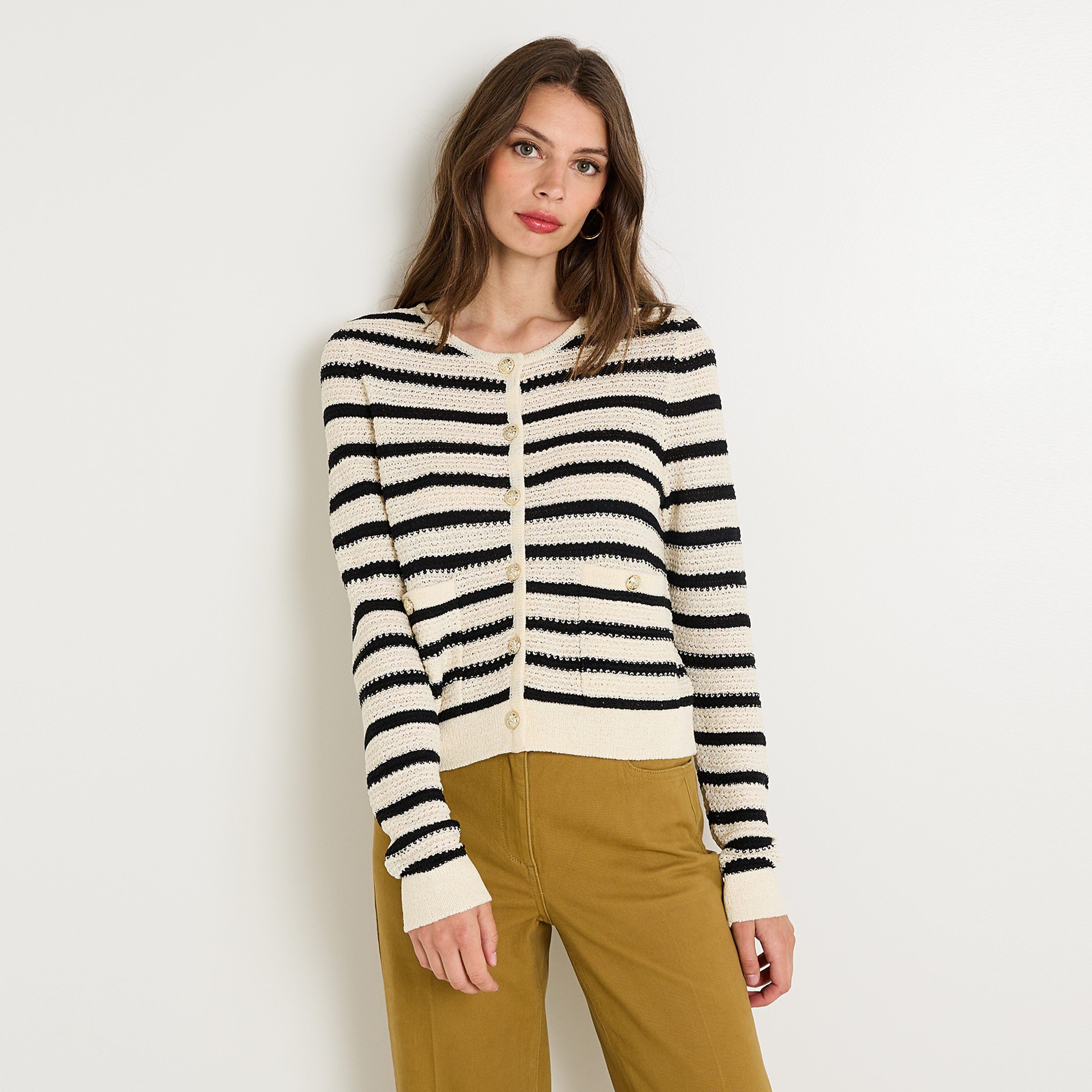 Gilet col rond femme RAYURE Graindemalice