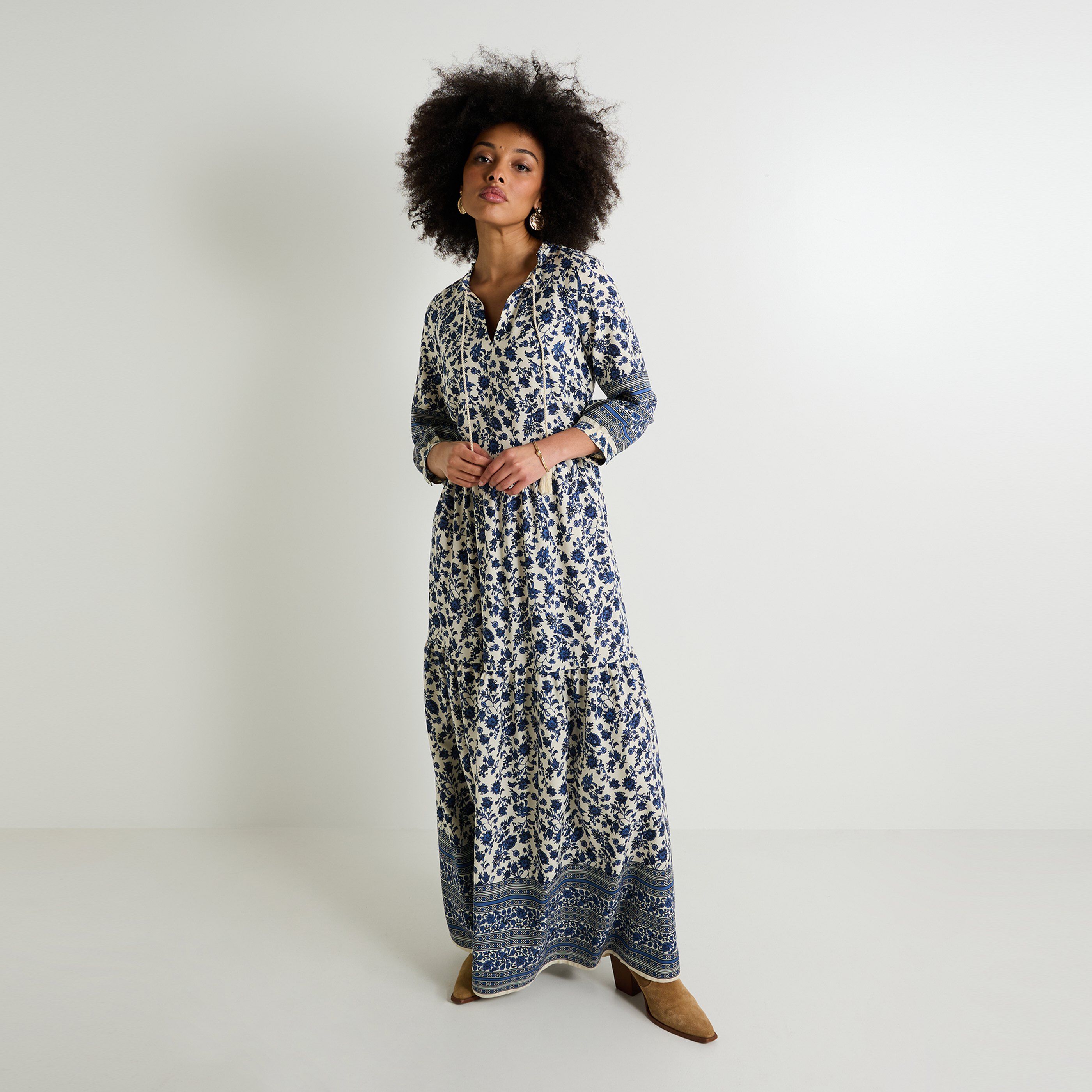 Robe longue imprim&eacute;e femme
