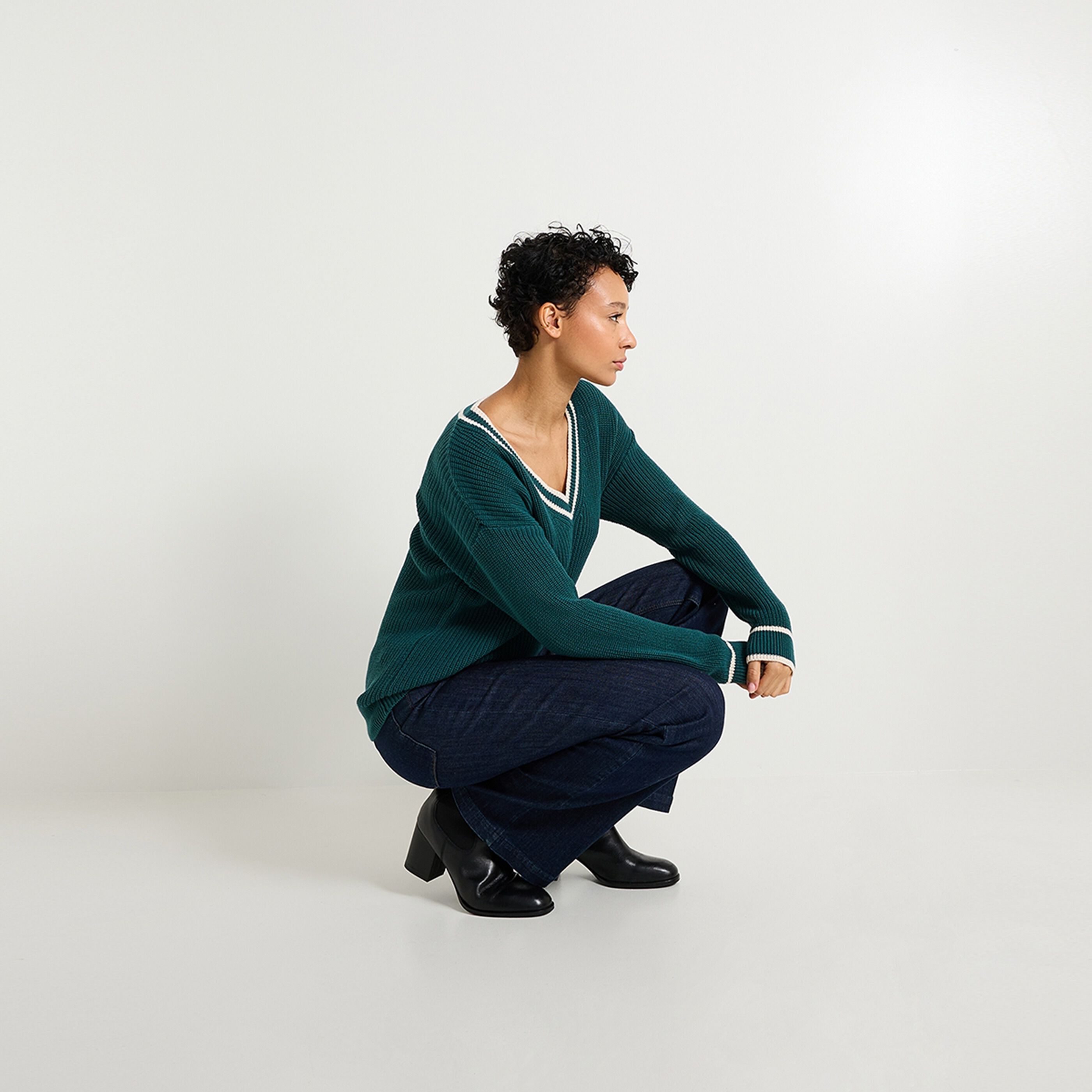 Pull col V femme