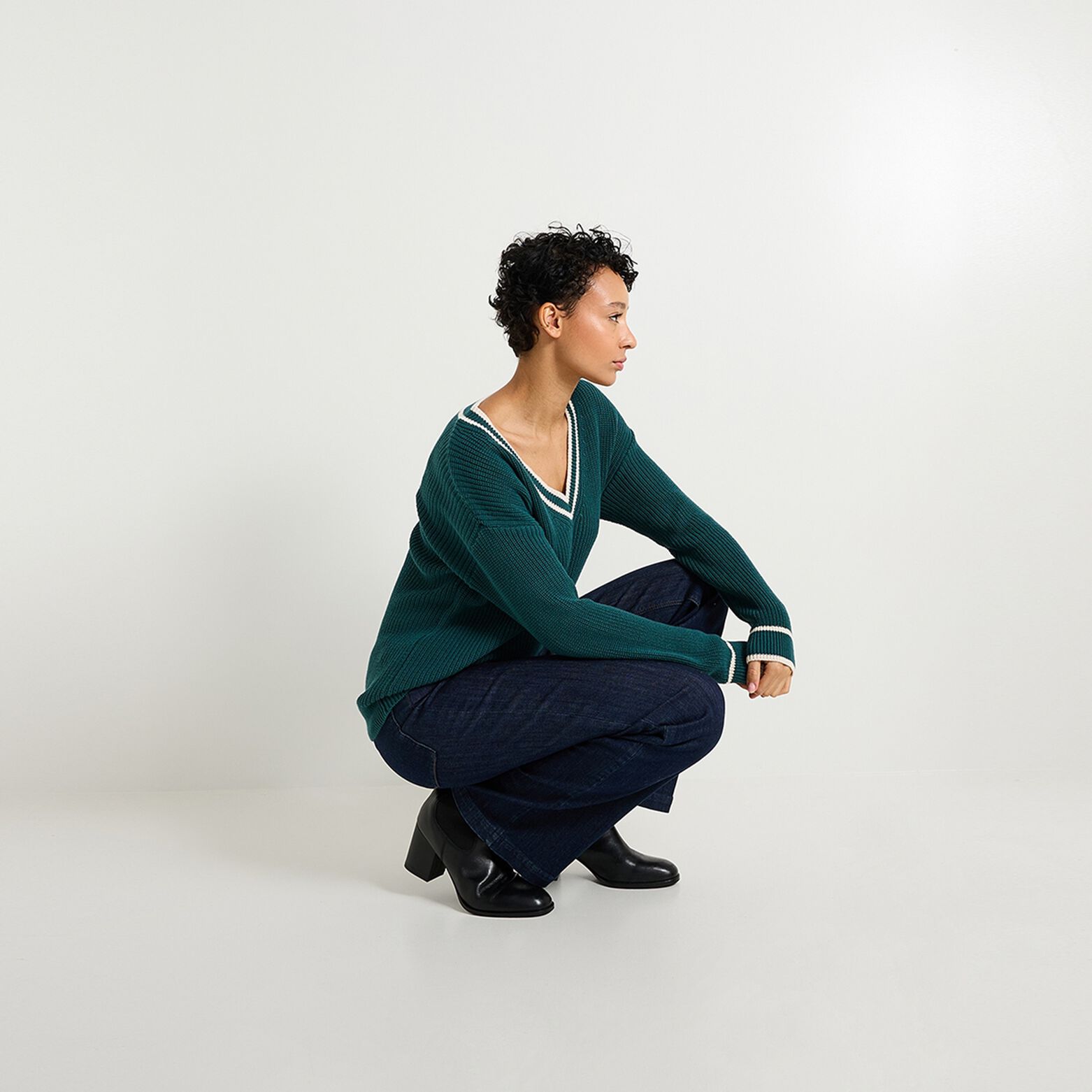 Pull col V femme