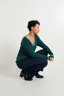 Pull col V femme