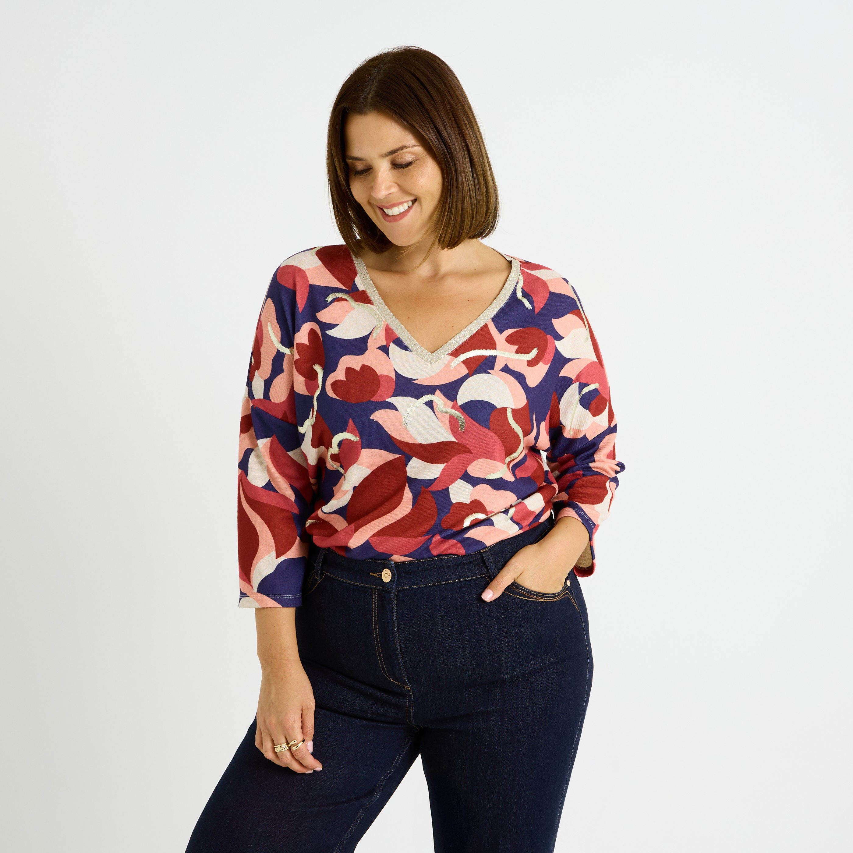 T-shirt imprim&eacute; fleuri femme