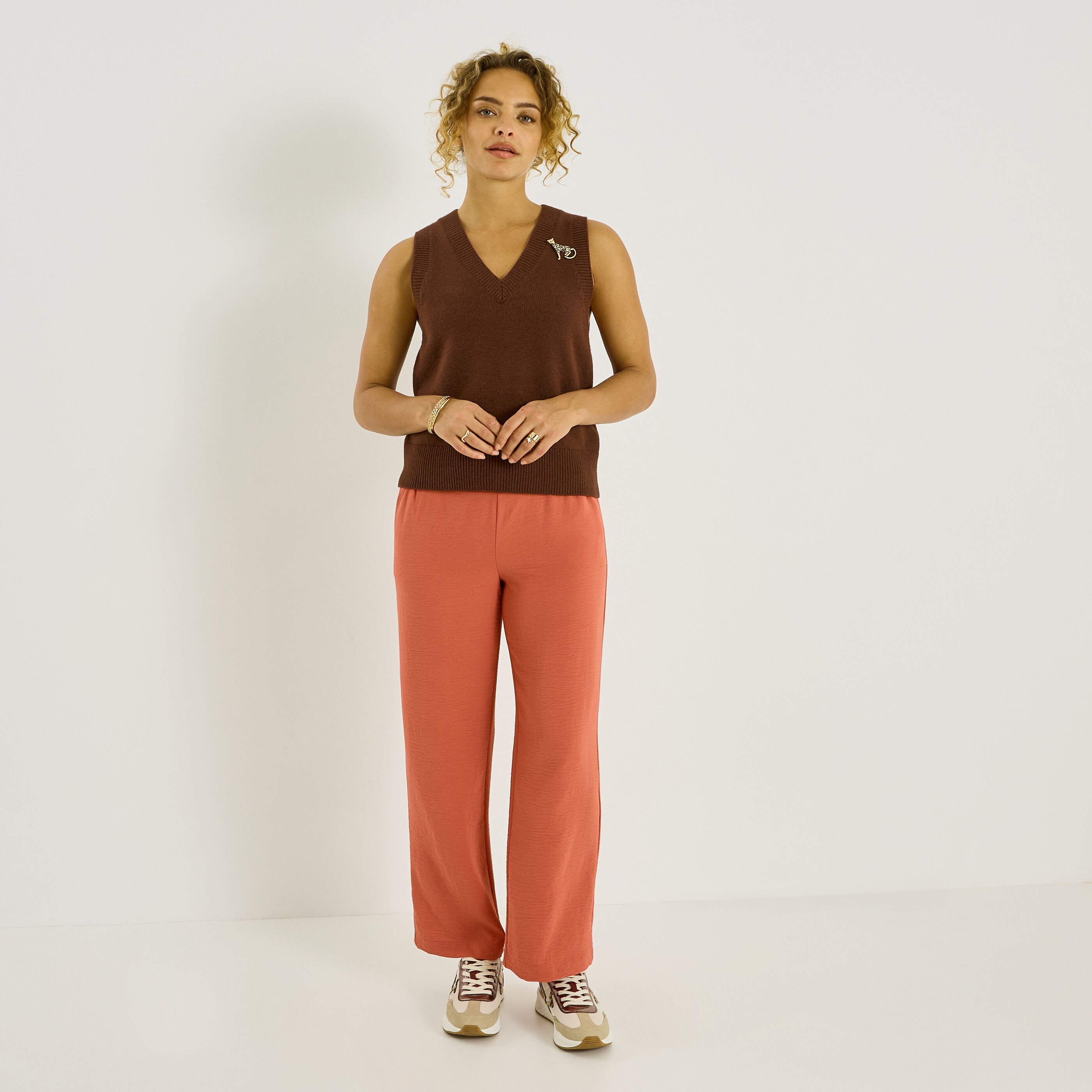 Pantalon fluide taille &eacute;lastiqu&eacute;e femme
