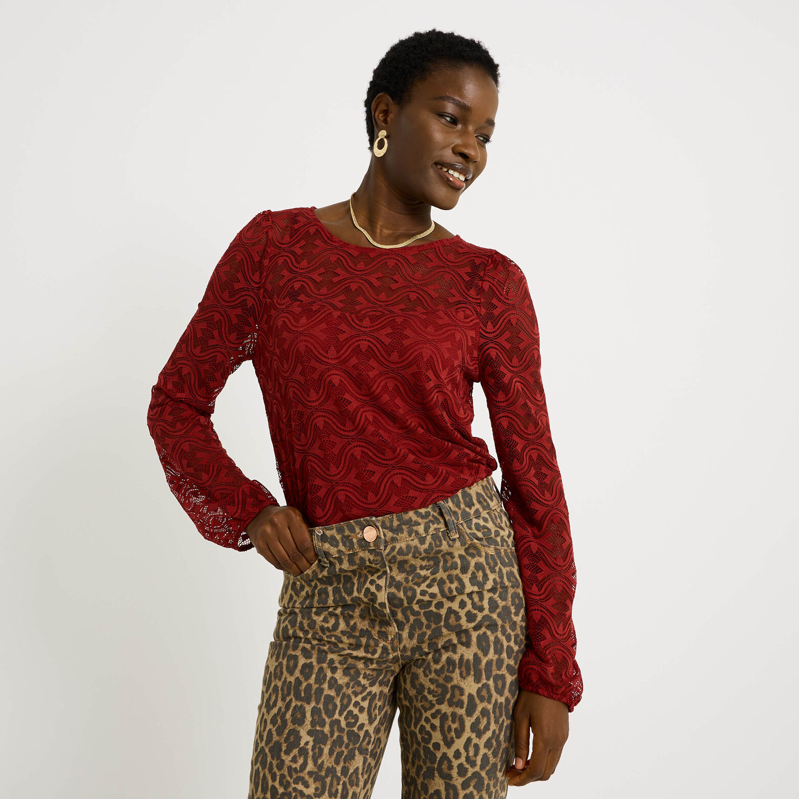 Blouse maille brodée femme