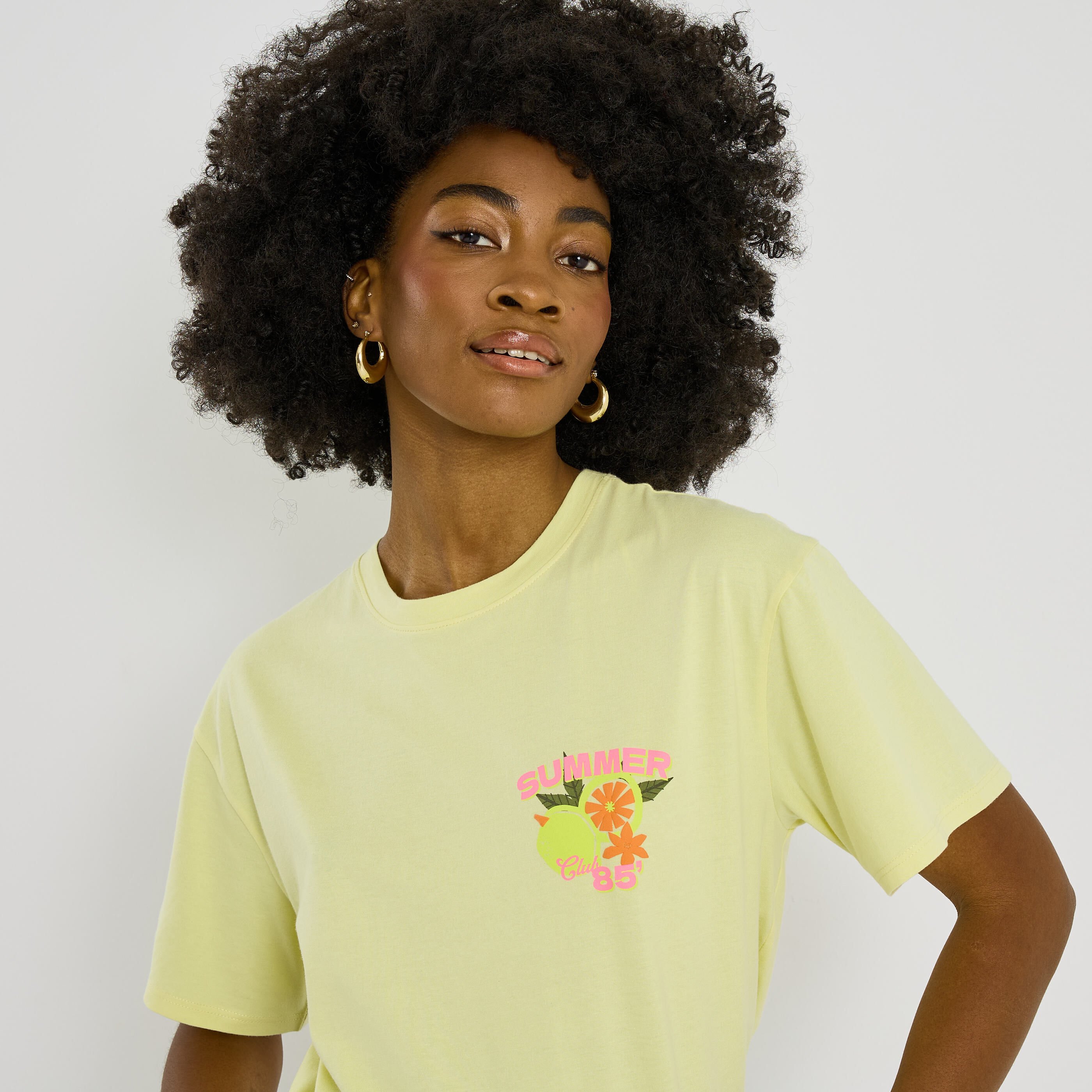 T-shirt col rond print citron femme