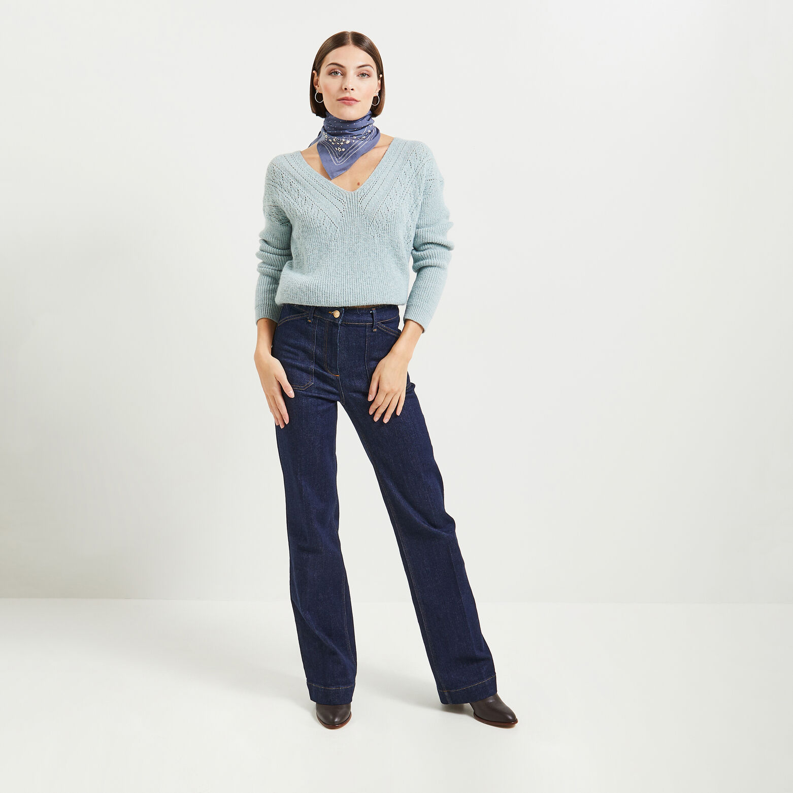 Pull col V femme