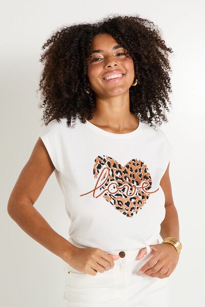 T shirt print coeur léopard femme
