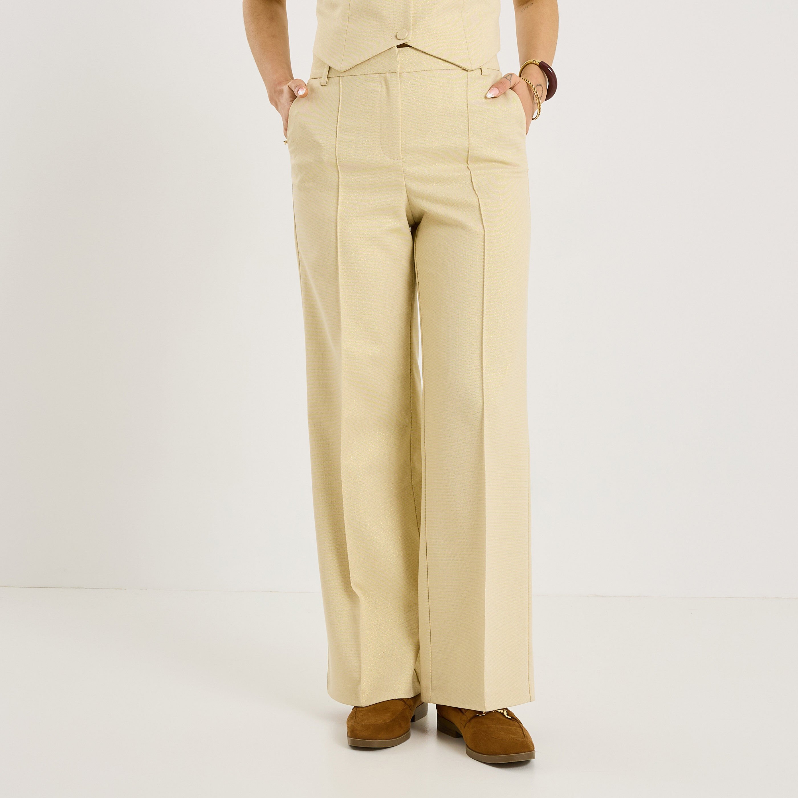 Pantalon large plis piqu&eacute;s femme