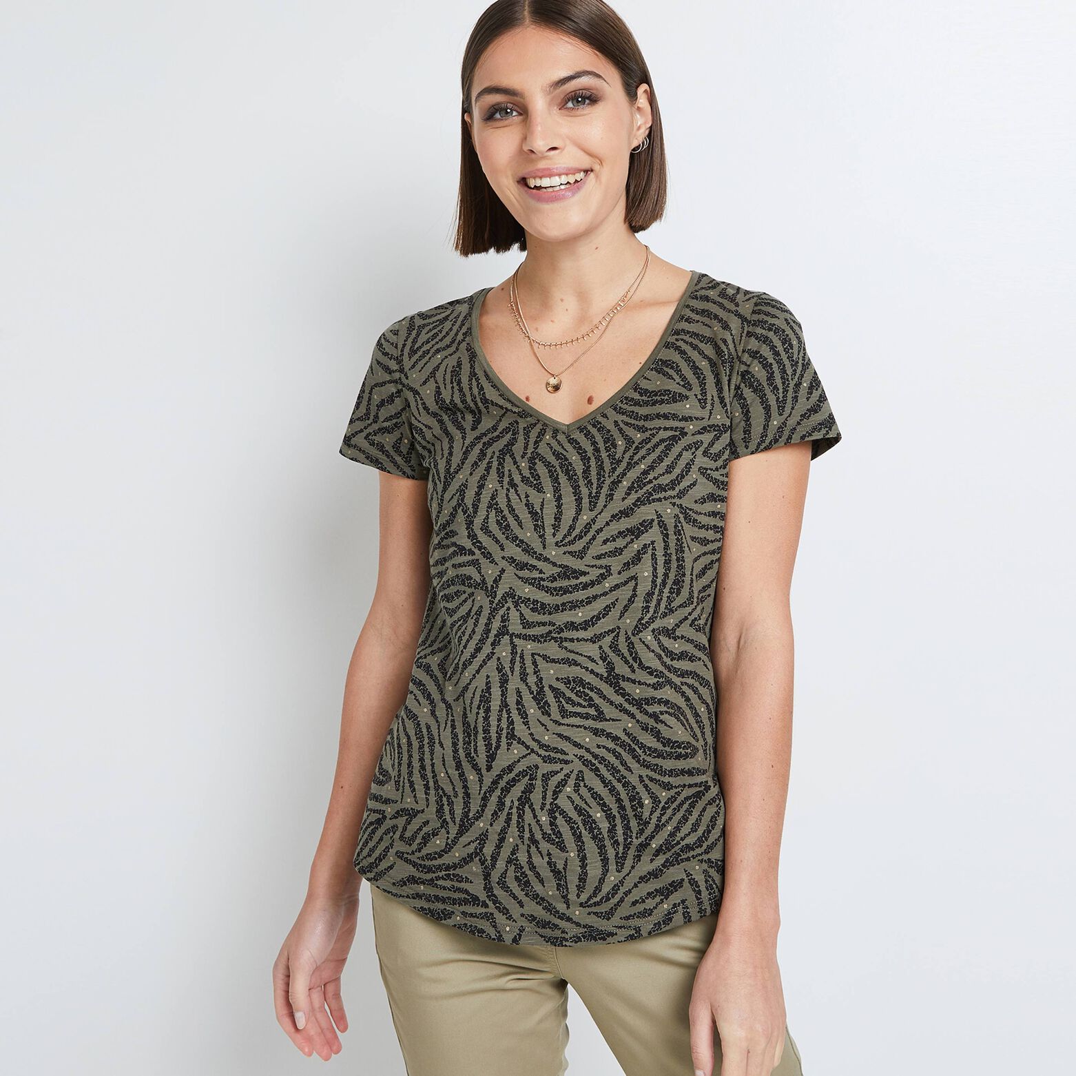 T-shirt imprimé col V femme