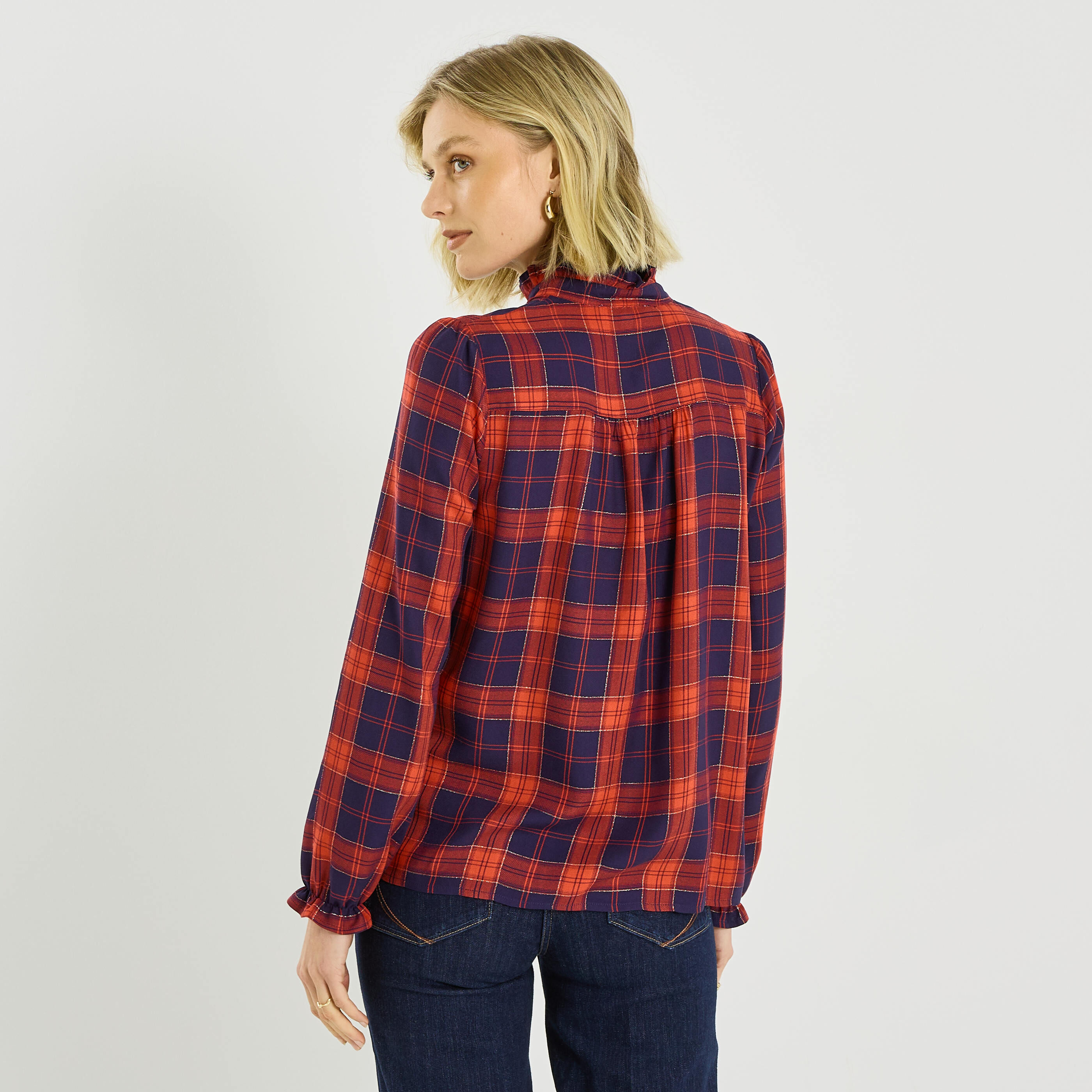 Blouse &agrave; carreaux femme