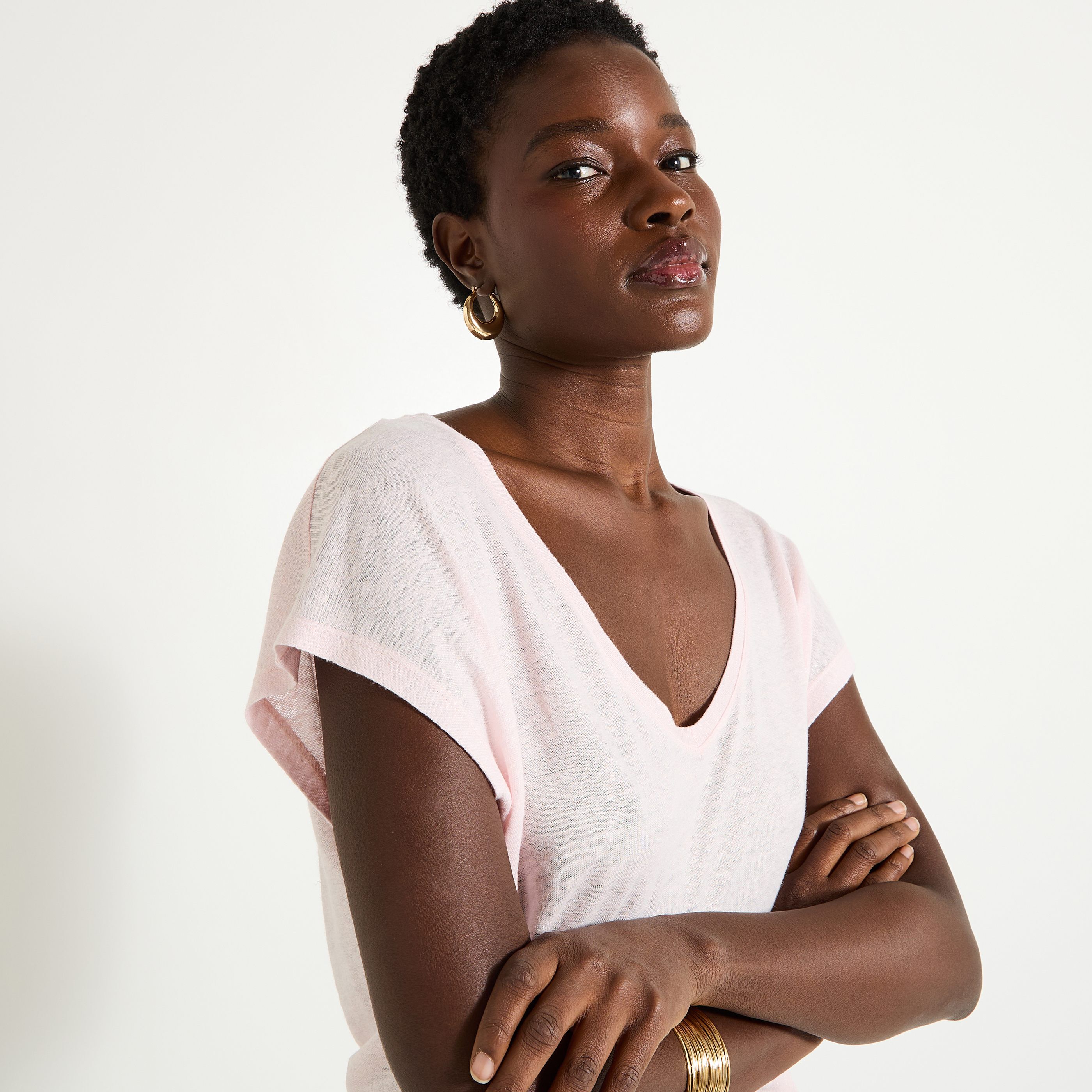 T-shirt en lin m&eacute;lang&eacute; femme