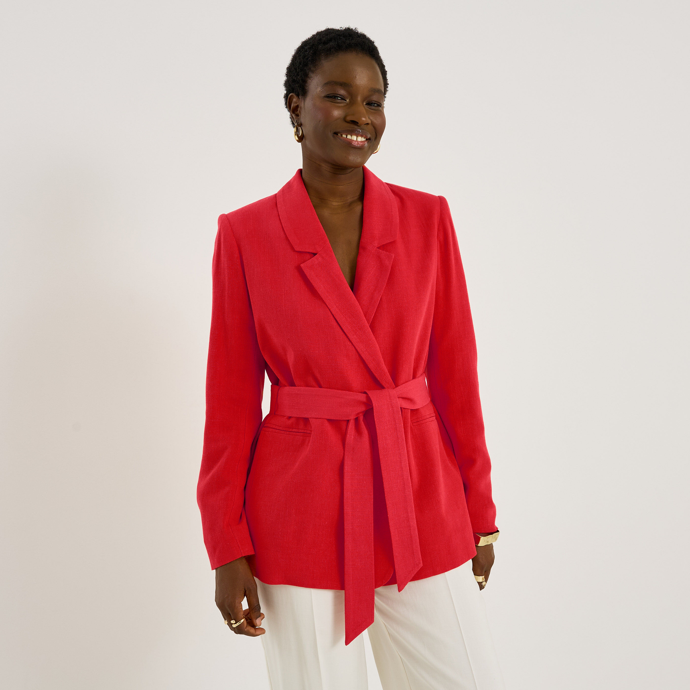 Blazer ceintur&eacute; double boutonnage femme