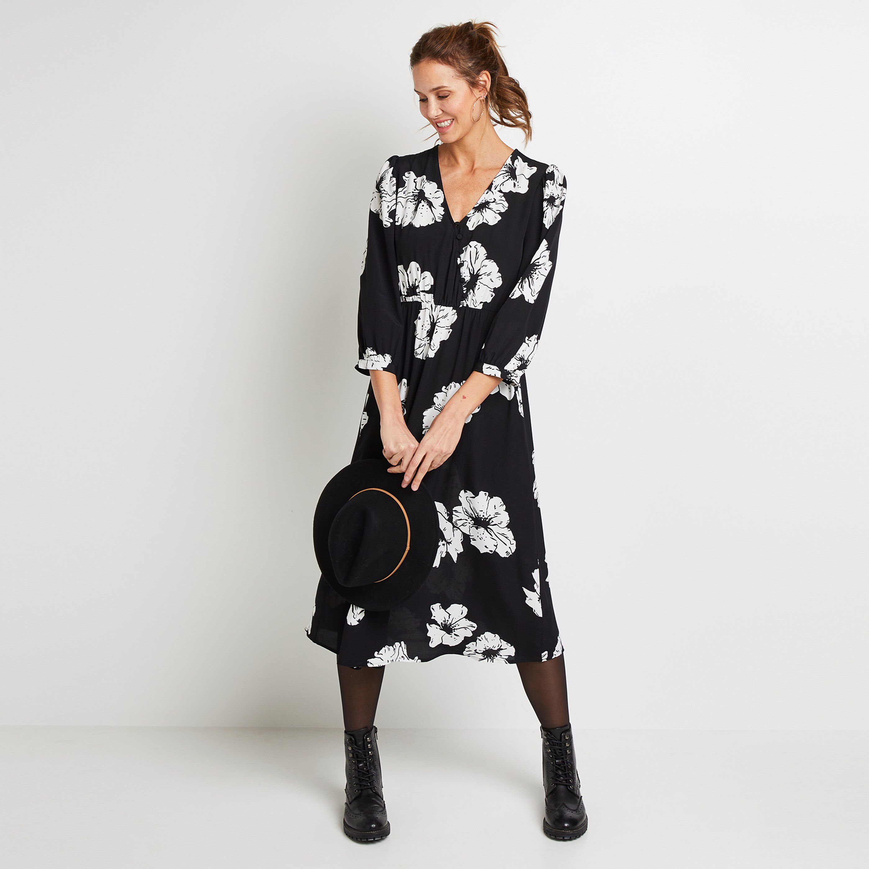 Robe longue on sale noire imprimé fleuri