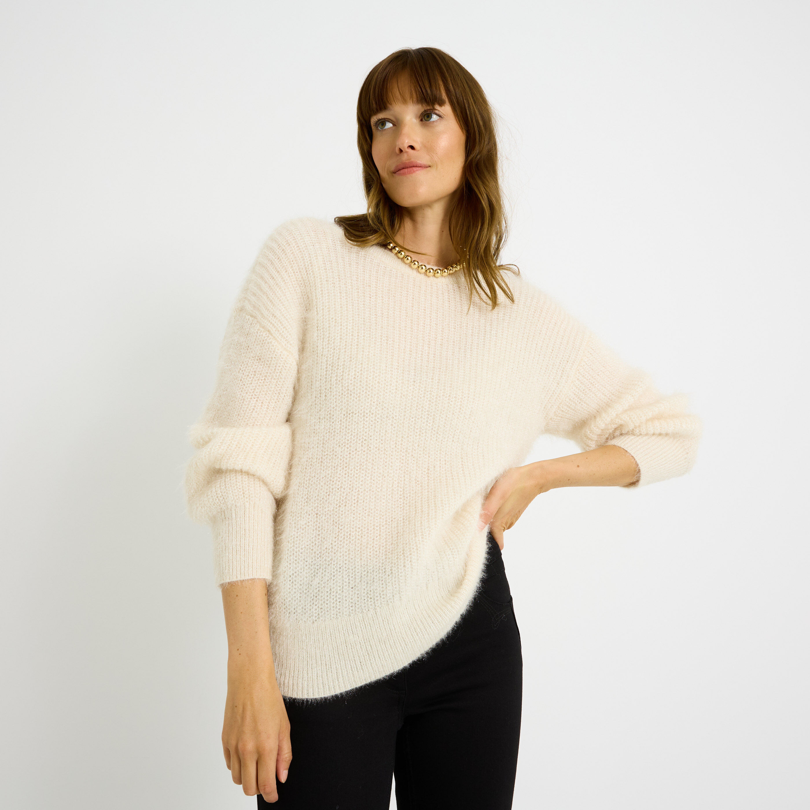 Pull fluffy 2 en 1 femme
