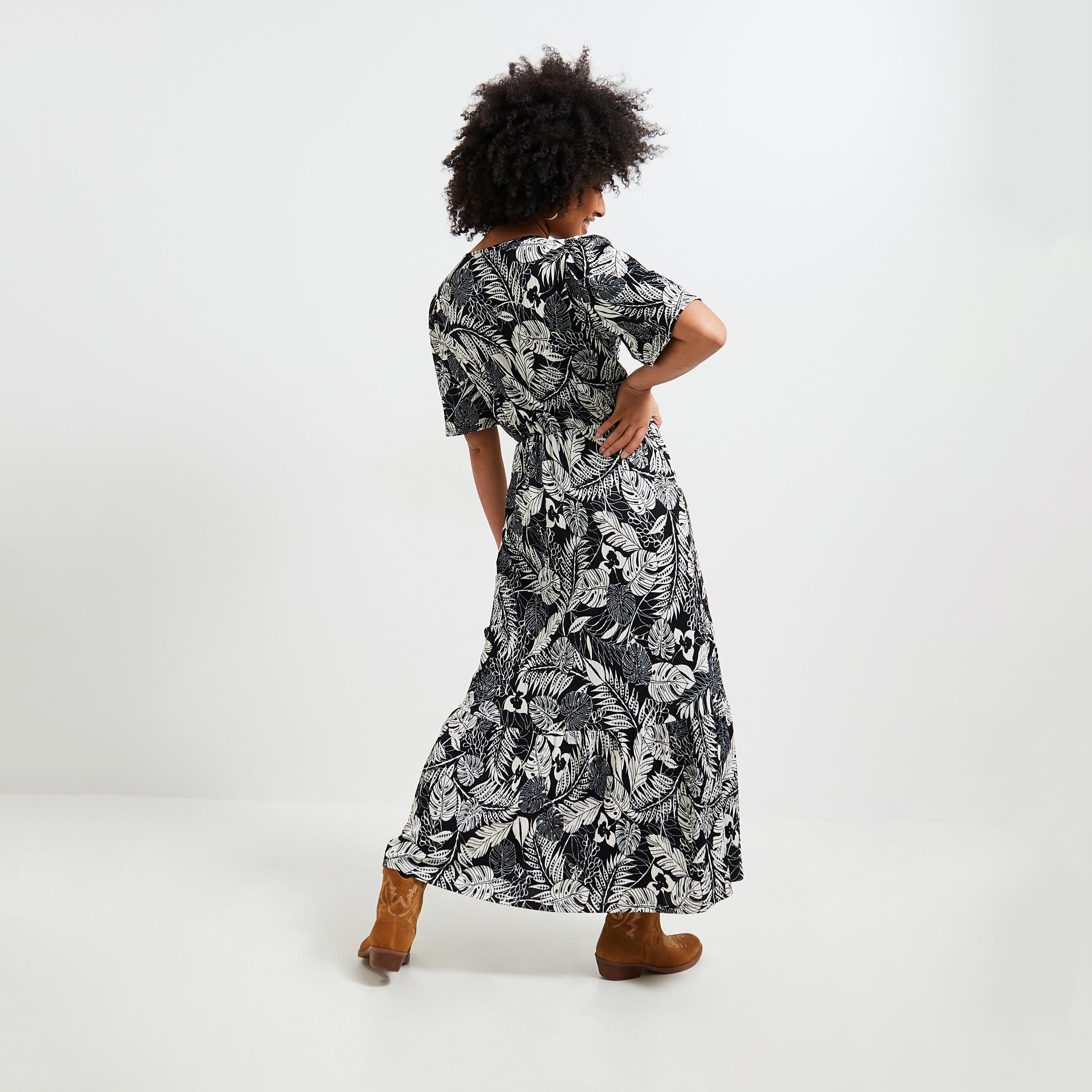 Robe longue imprim&eacute;e femme